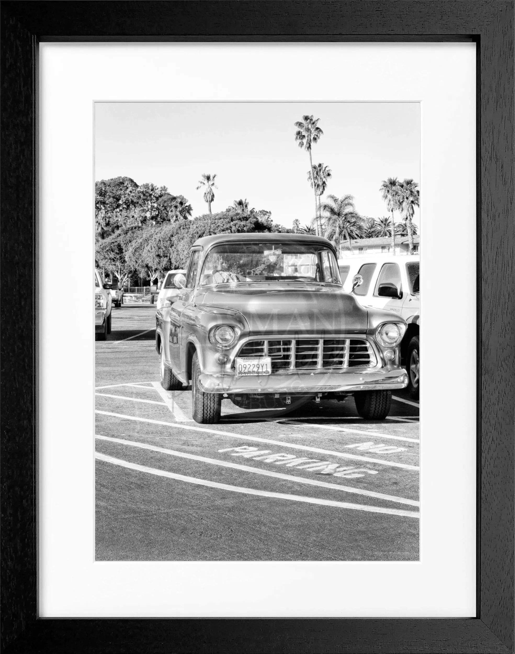 Schwarz-weiß Poster mit Rahmen, Kalifornien, Classic Car Motiv, von Cosman-Photocollection, 25x31 cm
