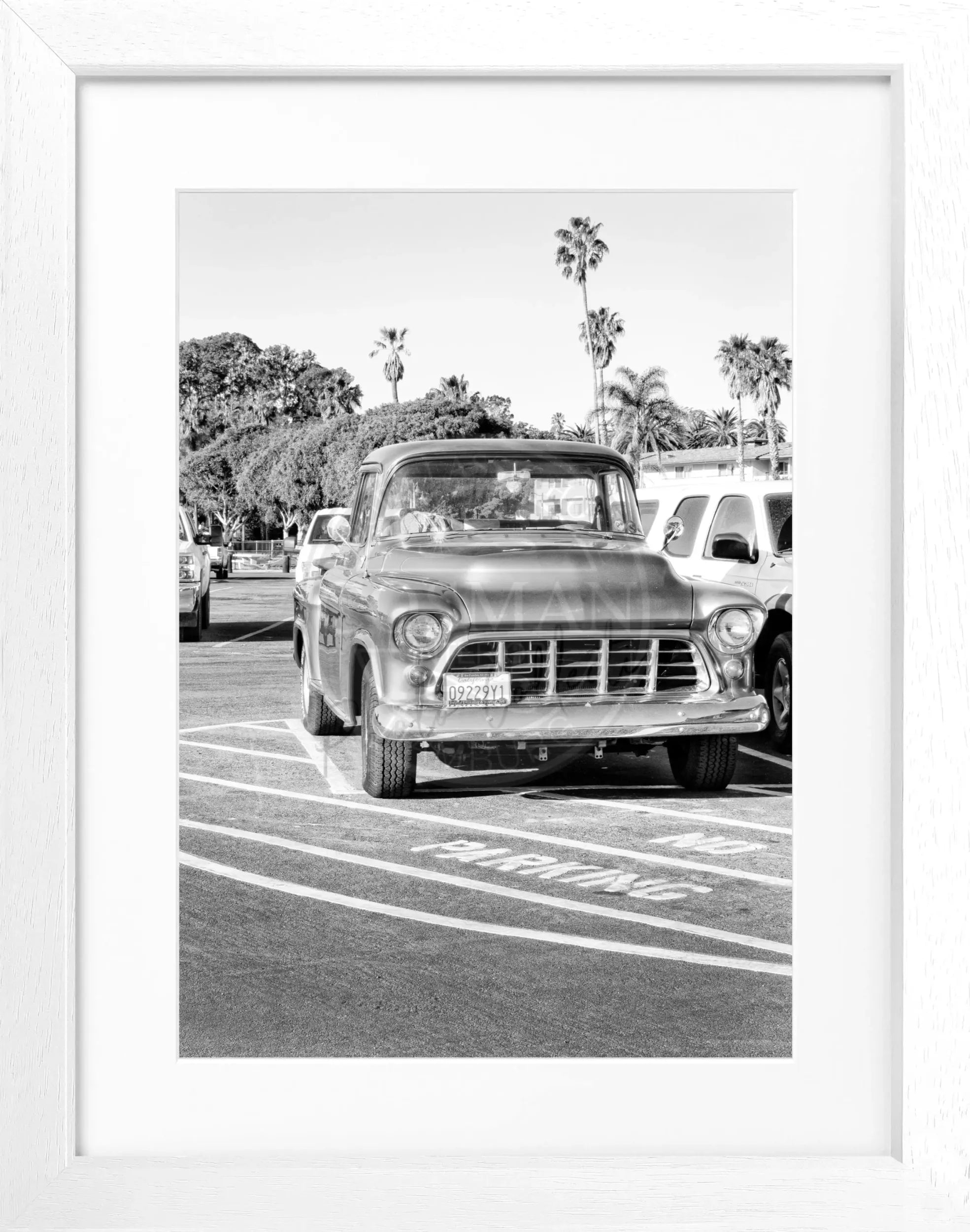 Schwarz-weiß Poster mit Rahmen, Kalifornien, Classic Car, von Cosman-Photocollection, 25x31cm, modernes Wandbild