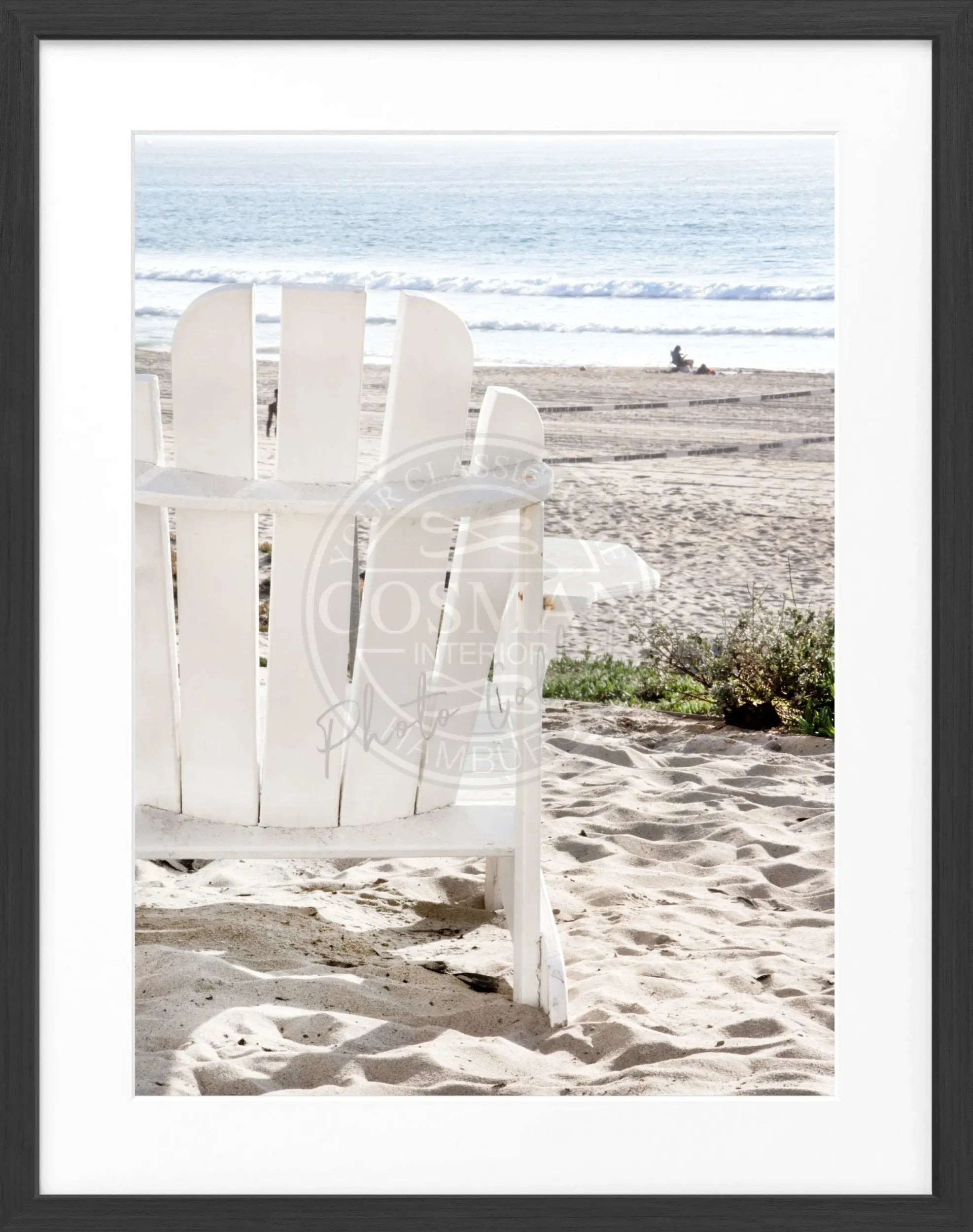 Schwarz-weiß Poster mit Rahmen, Kalifornien-Design, Deckchair-Motiv, von Cosman-Photocollection, 25x31cm, Wanddekoration
