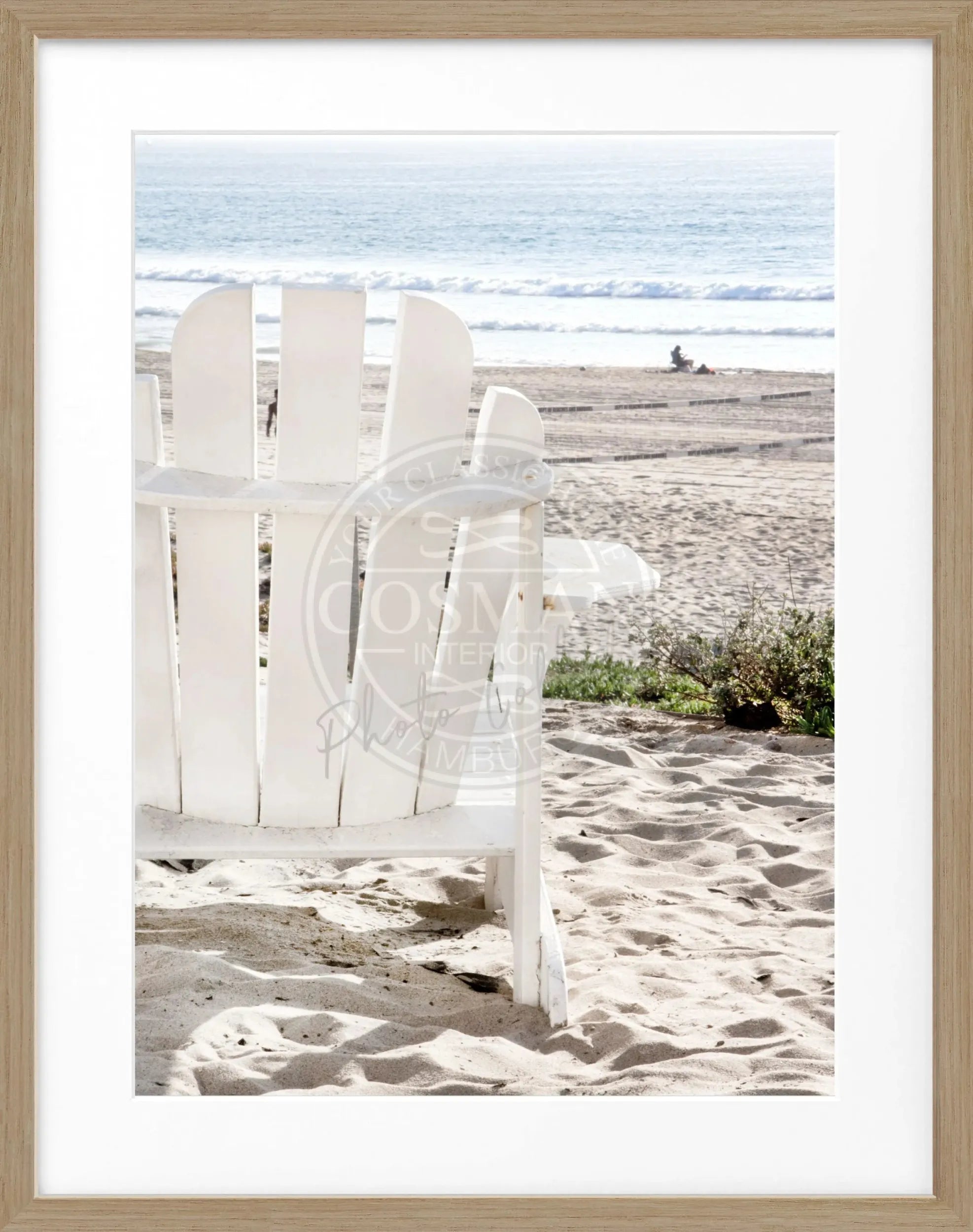Schwarz-weiß Poster mit Rahmen, Kalifornien Deckchair Motiv, 25x31cm, von Cosman-Photocollection, Wanddekoration im Fotostil
