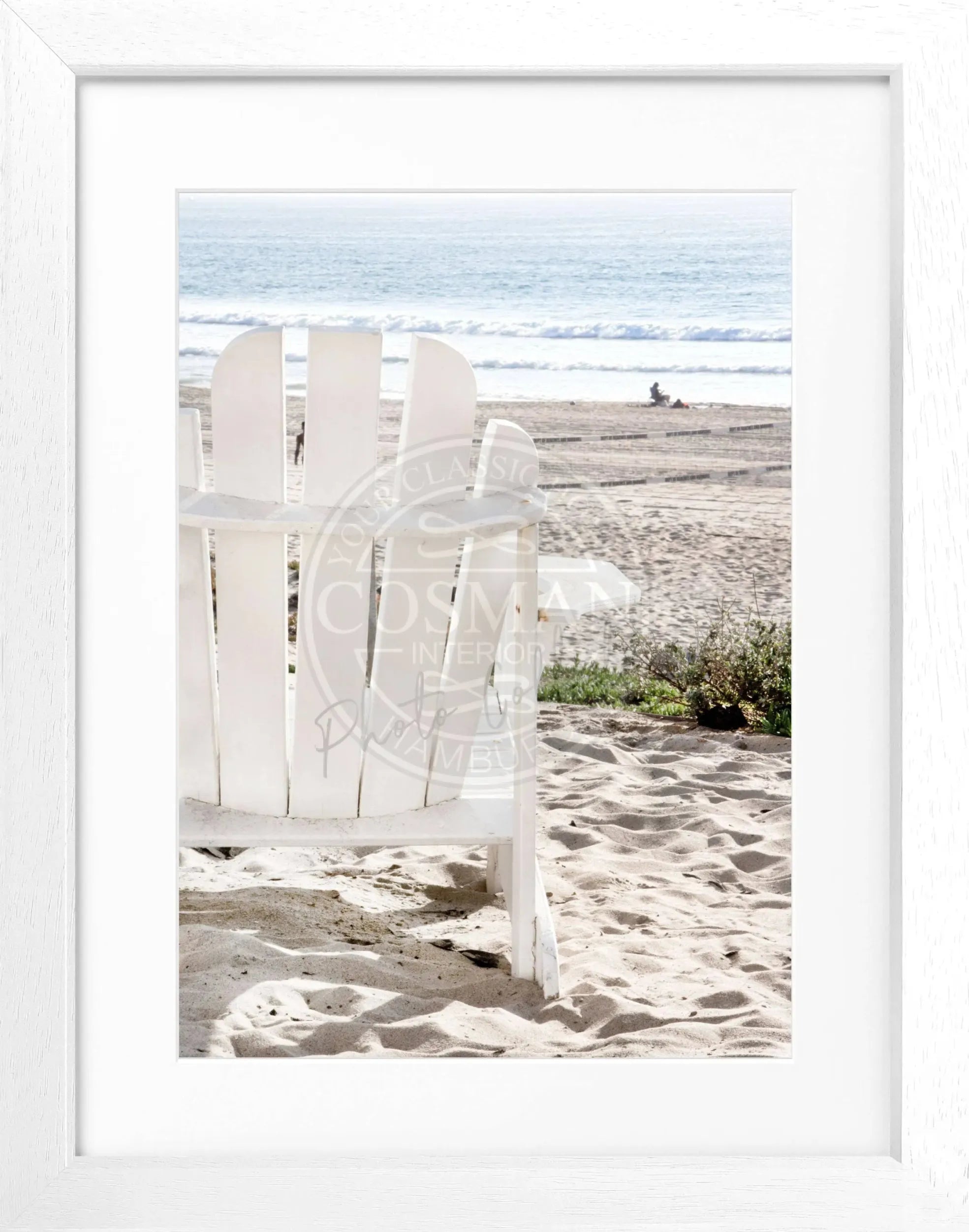 Schwarz-weiß Poster mit Rahmen, Kalifornien Deckchair Motiv, 25x31cm, von Cosman-Photocollection, Wanddekoration