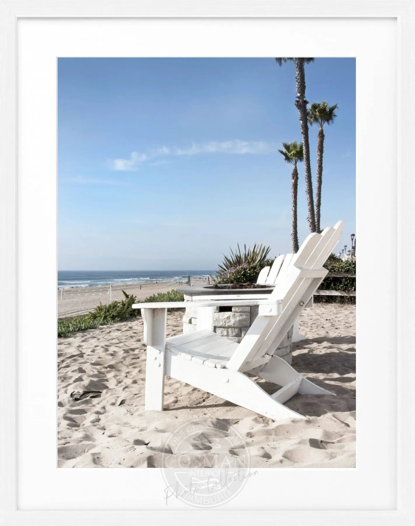Schwarz-weiß Poster mit Rahmen, Kalifornien Motiv mit Deckchair, von Cosman-Photocollection, 25x31 cm
