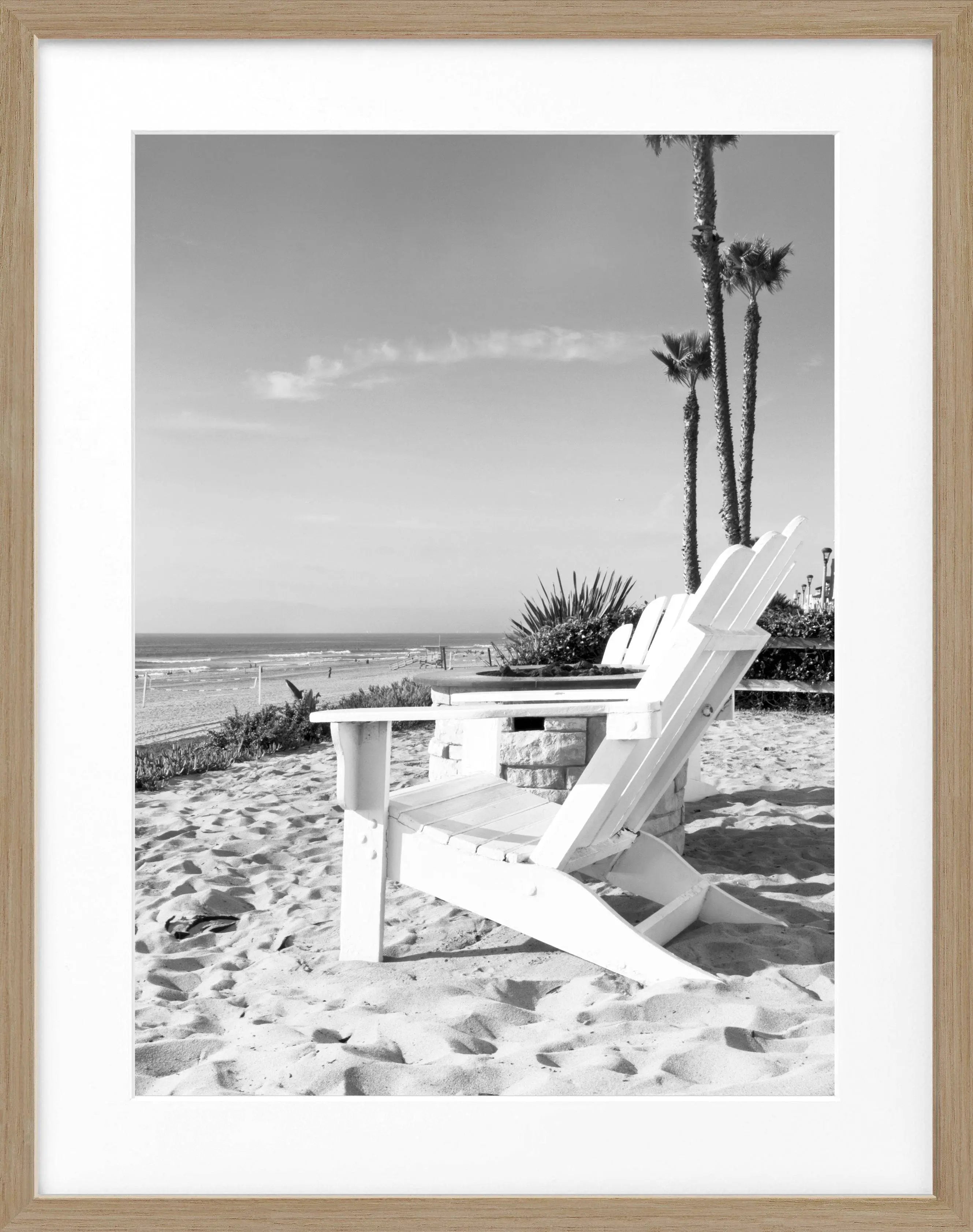 Schwarz-weiß Poster mit Rahmen von Cosman-Photocollection, Kalifornien Deckchair Motiv, 25x31cm, eleganter Wanddekoration
