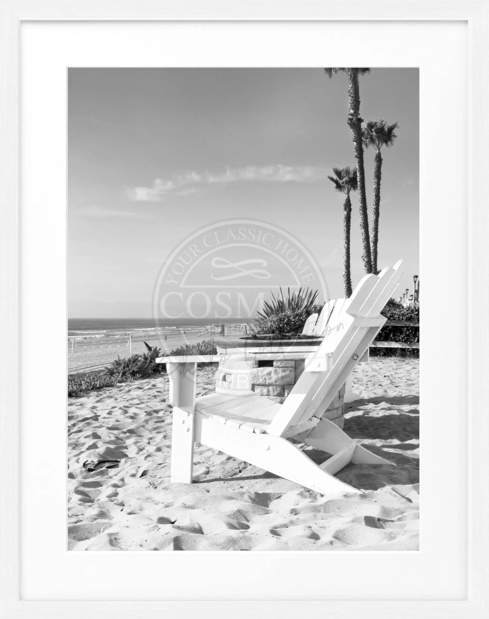Schwarz-weiß Poster mit Rahmen von Kalifornien ’Deckchair’ von Cosman-Photocollection, 25x31cm, dekoratives Wandbild