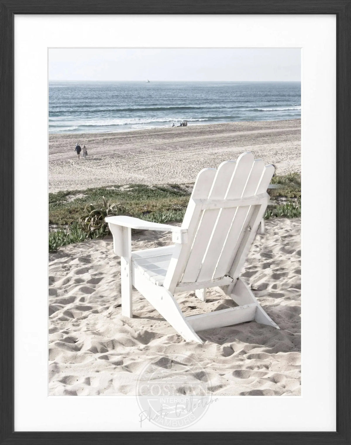 Schwarz-weiß Poster mit Rahmen, Kalifornien Deckchair Motiv, von Cosman-Photocollection, 25x31 cm, dekoratives Wandbild