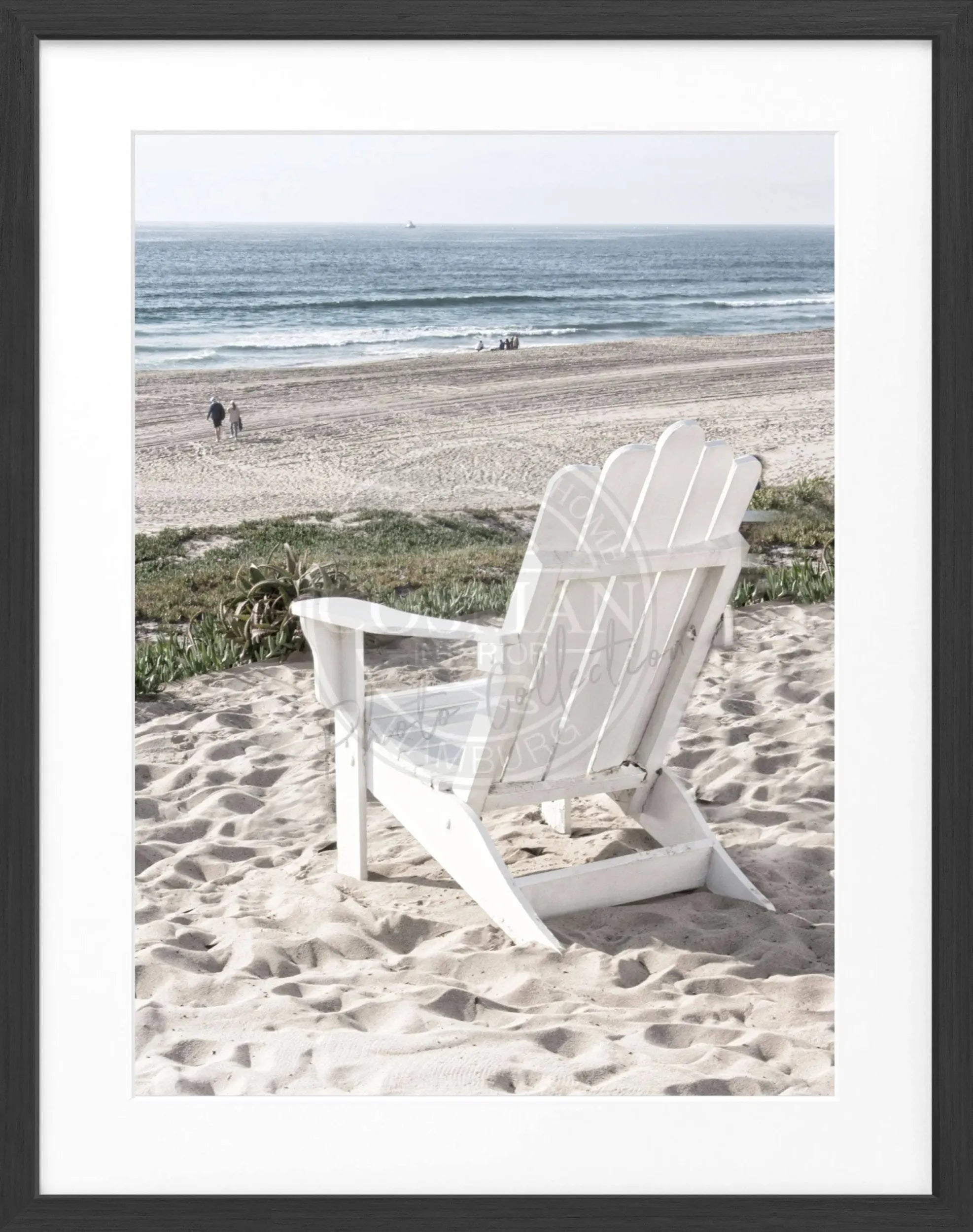 Schwarz-weiß Poster mit Rahmen, Kalifornien Deckchair Motiv, von Cosman-Photocollection, 25x31 cm, dekoratives Wandbild