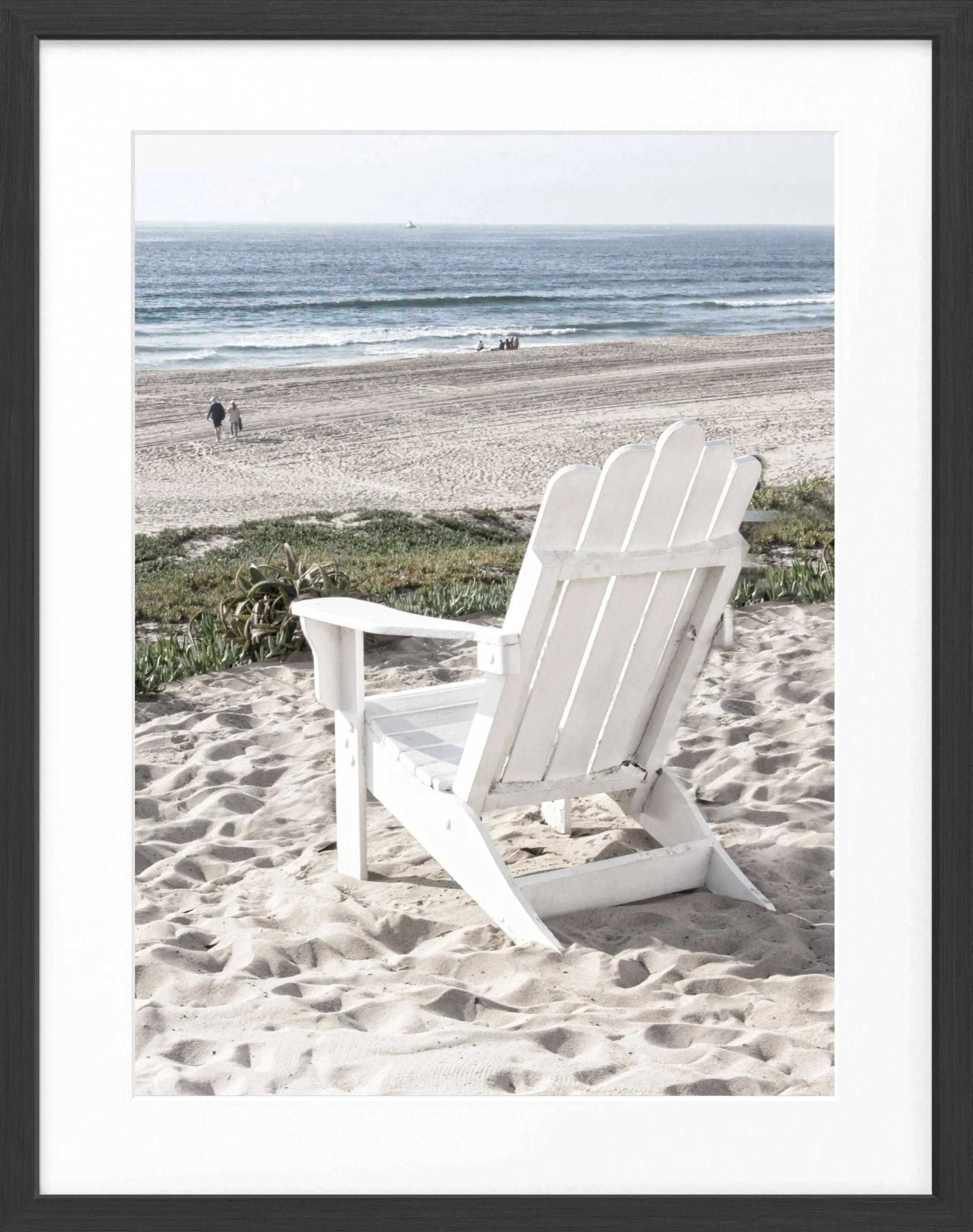 Schwarz-weiß Poster mit Rahmen, Kalifornien Deckchair Motiv, von Cosman-Photocollection, 25x31 cm, dekoratives Wandbild