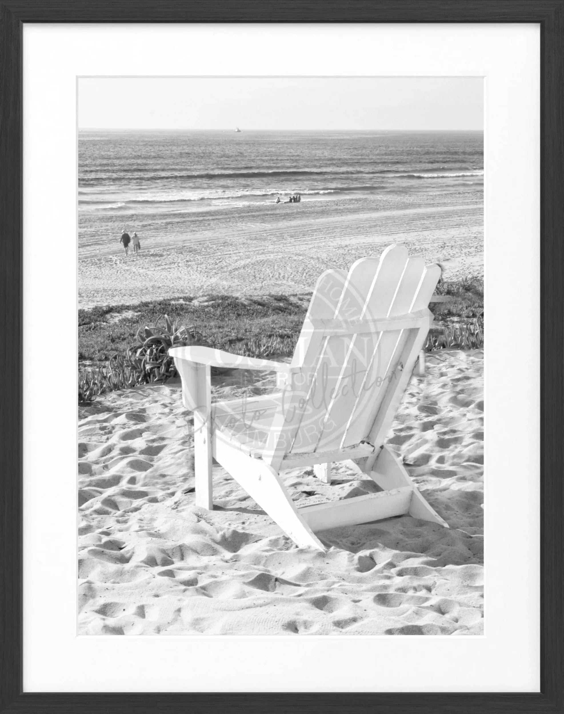 Schwarz-weißes Poster mit Rahmen, Kalifornien Motiv, Deckchair, von Cosman-Photocollection, 25x31 cm