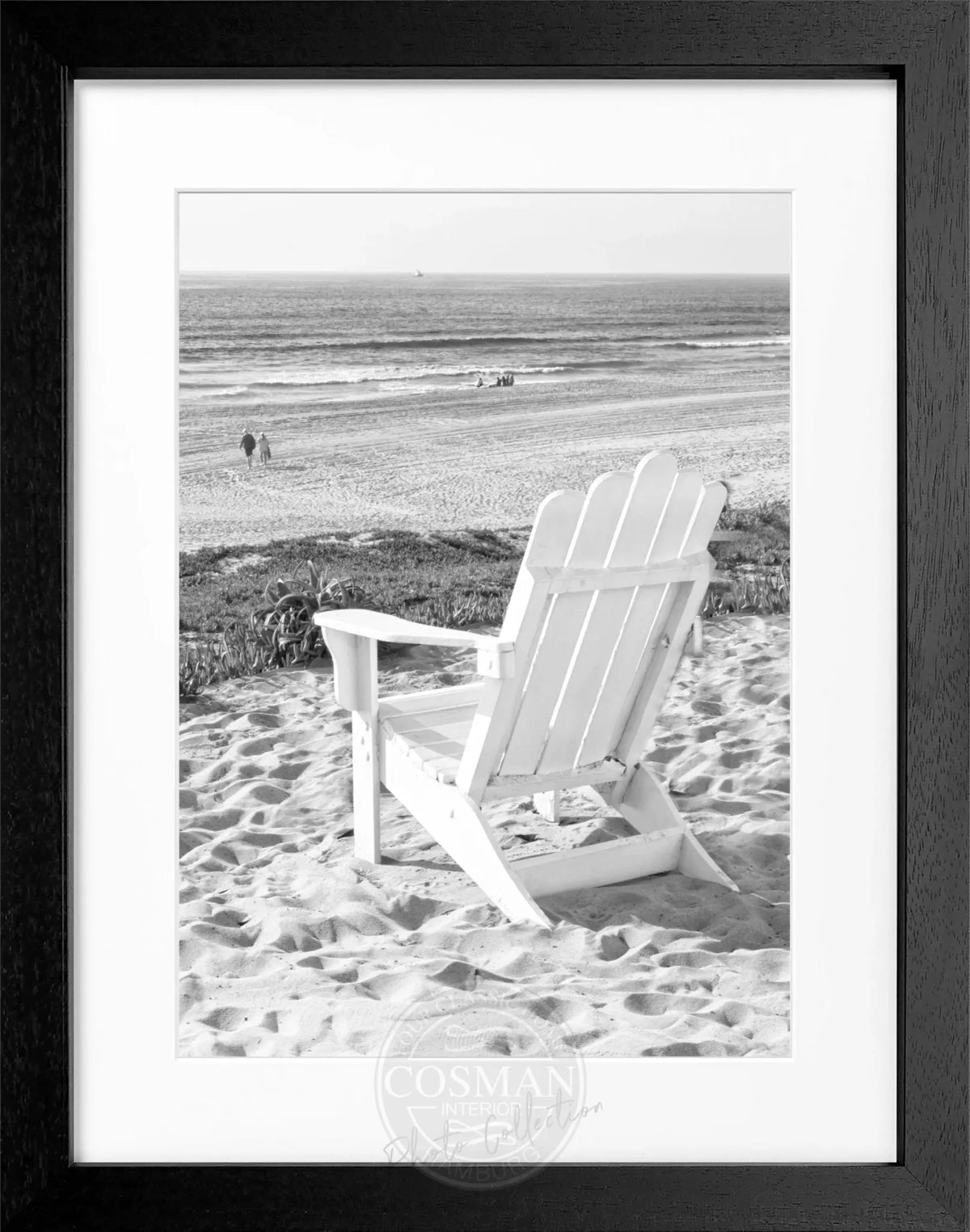 Schwarz-weiß Poster mit Rahmen von Kalifornien ’Deckchair’ von Cosman-Photocollection, 25x31 cm, Wanddekoration mit Strandmotiv