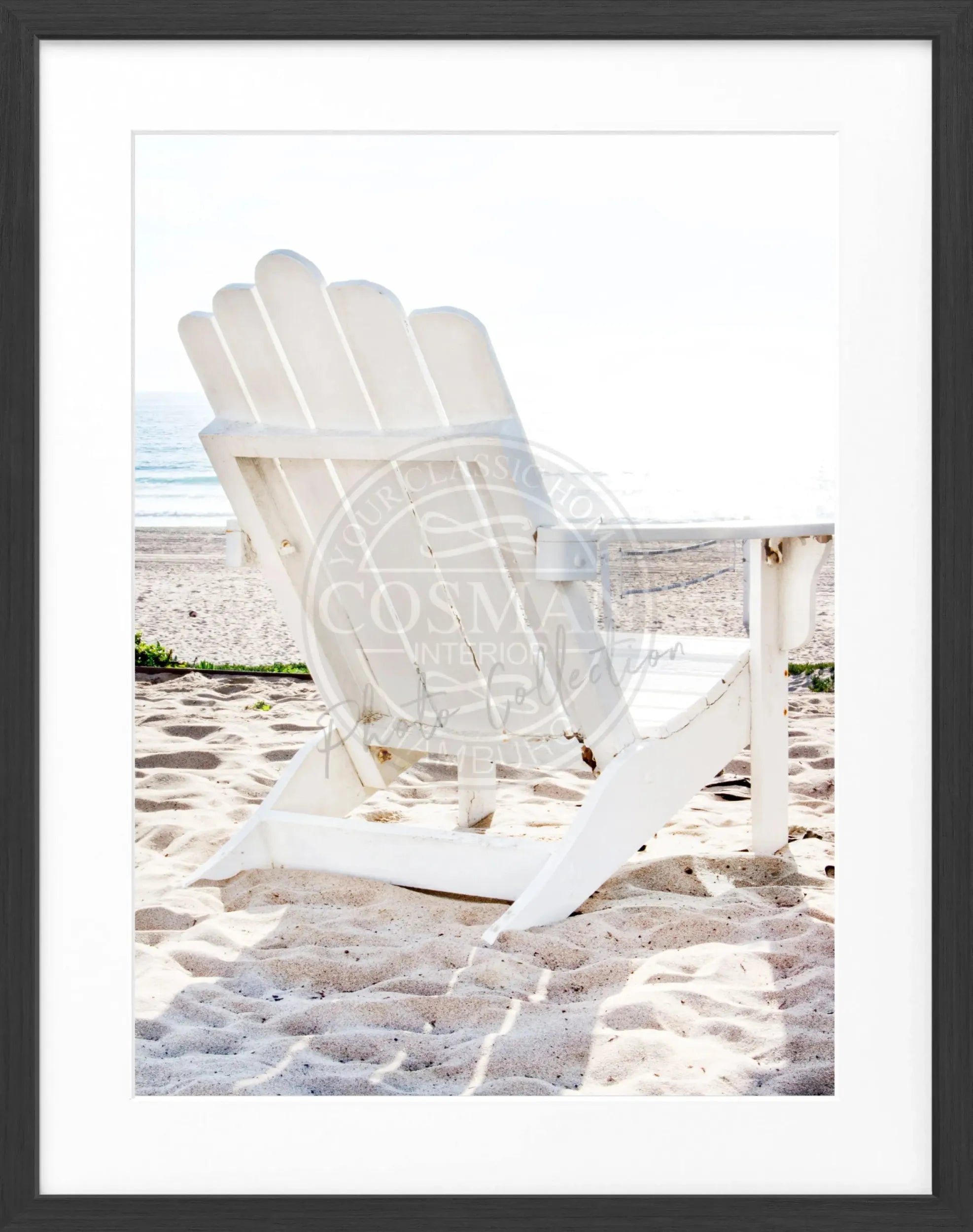Schwarz-weiß Poster mit Rahmen, Kalifornien Motiv, Deckchair, von Cosman-Photocollection, 25x31cm, Wanddekor