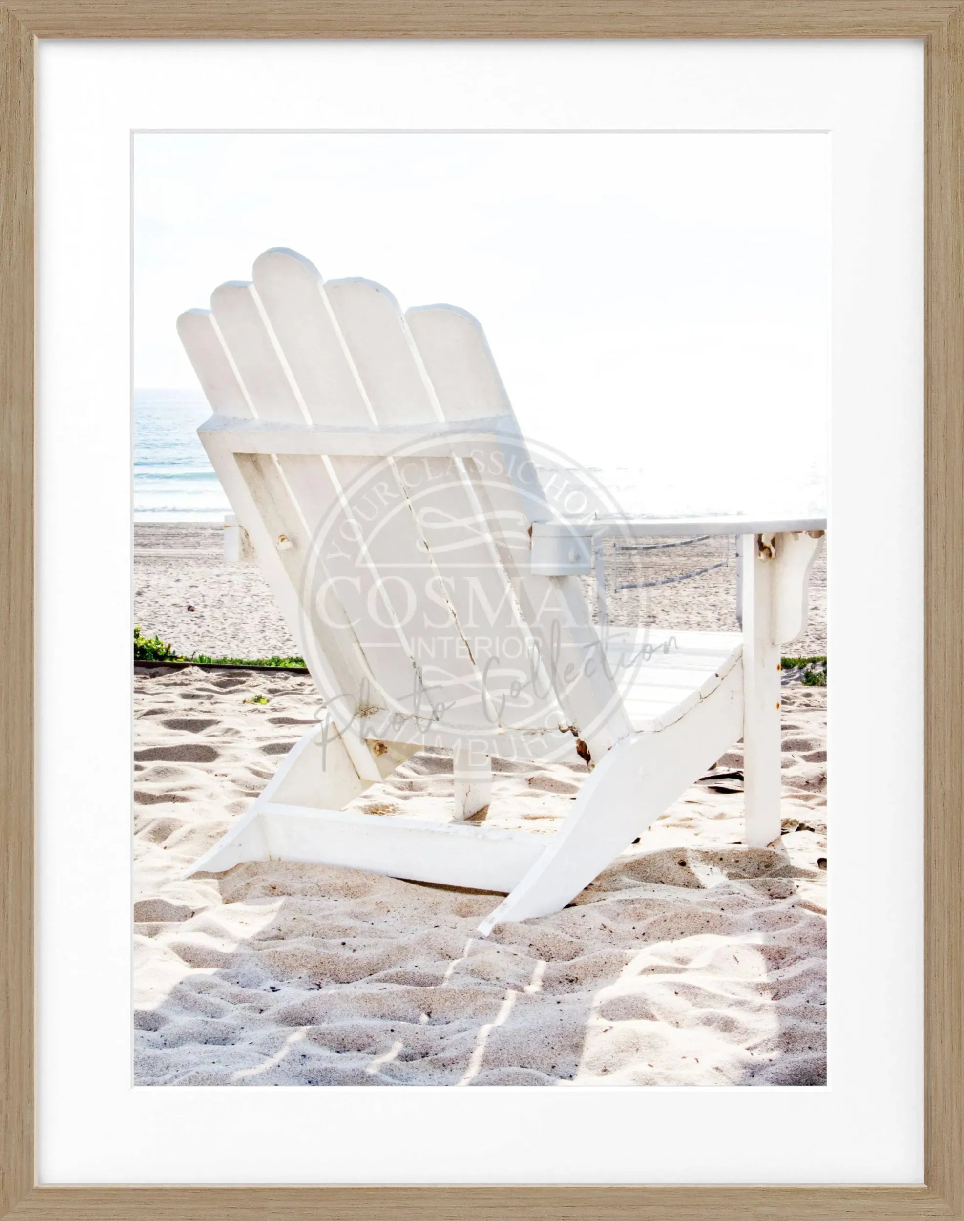 Schwarz-weiß Poster mit Rahmen, Kalifornien Deckchair Motiv, 25x31 cm, von Cosman-Photocollection