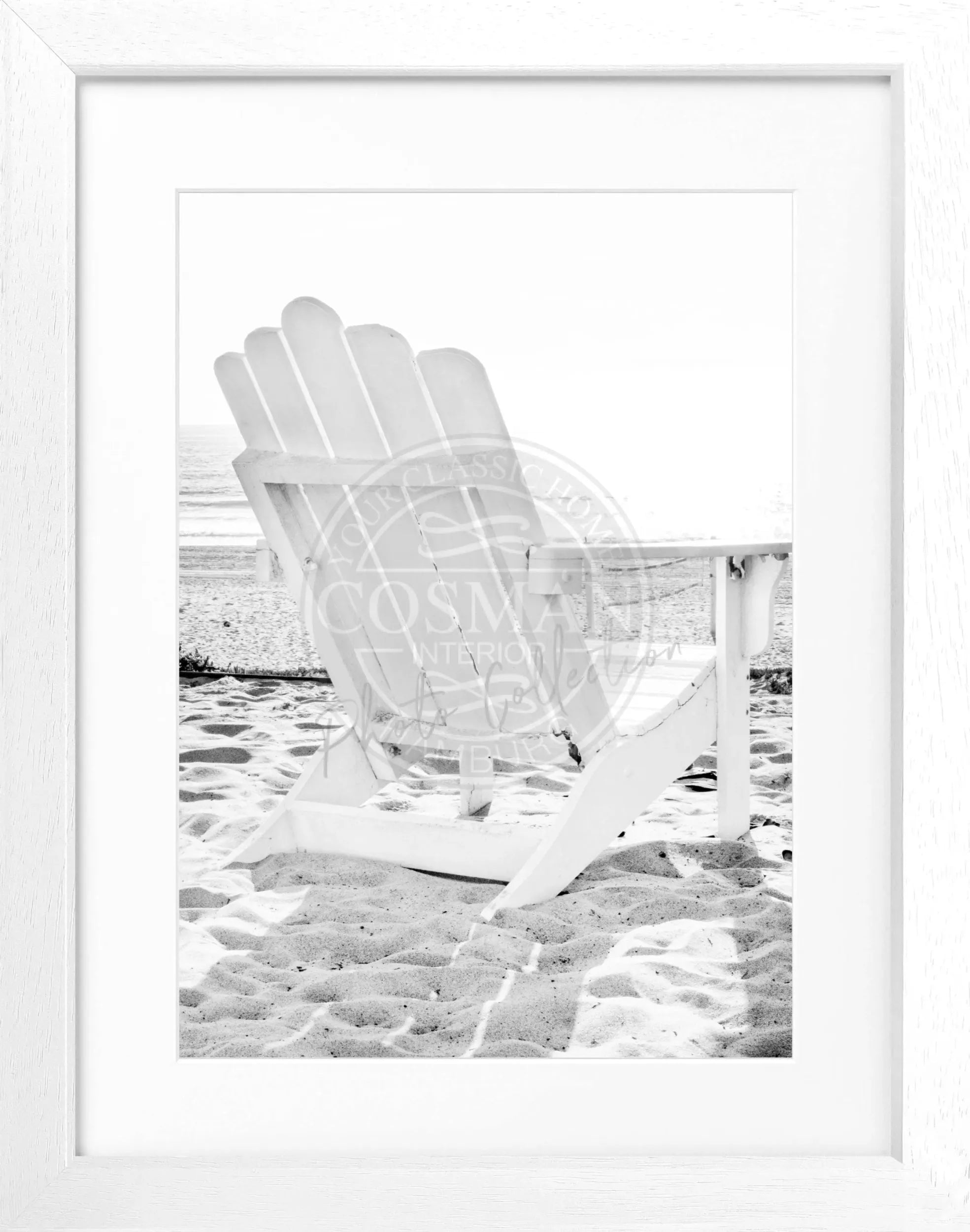 Schwarz-weiß Poster mit Rahmen, Kalifornien, Deckchair-Motiv, von Cosman-Photocollection, 25x31cm, Wanddekoration