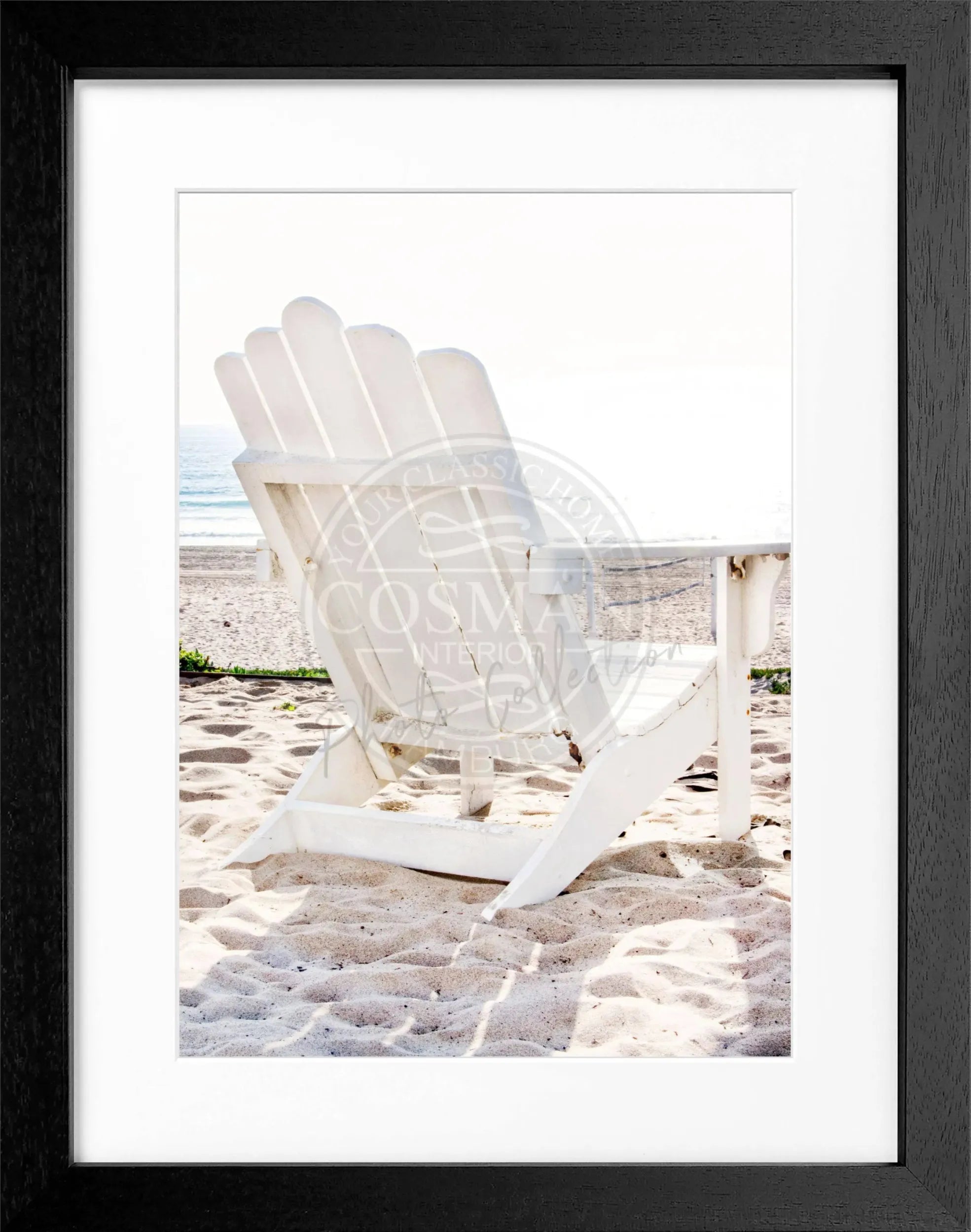 Schwarz-weiß Poster mit Rahmen von Kalifornien ’Deckchair’ von Cosman-Photocollection, 25x31cm, Wanddekoration