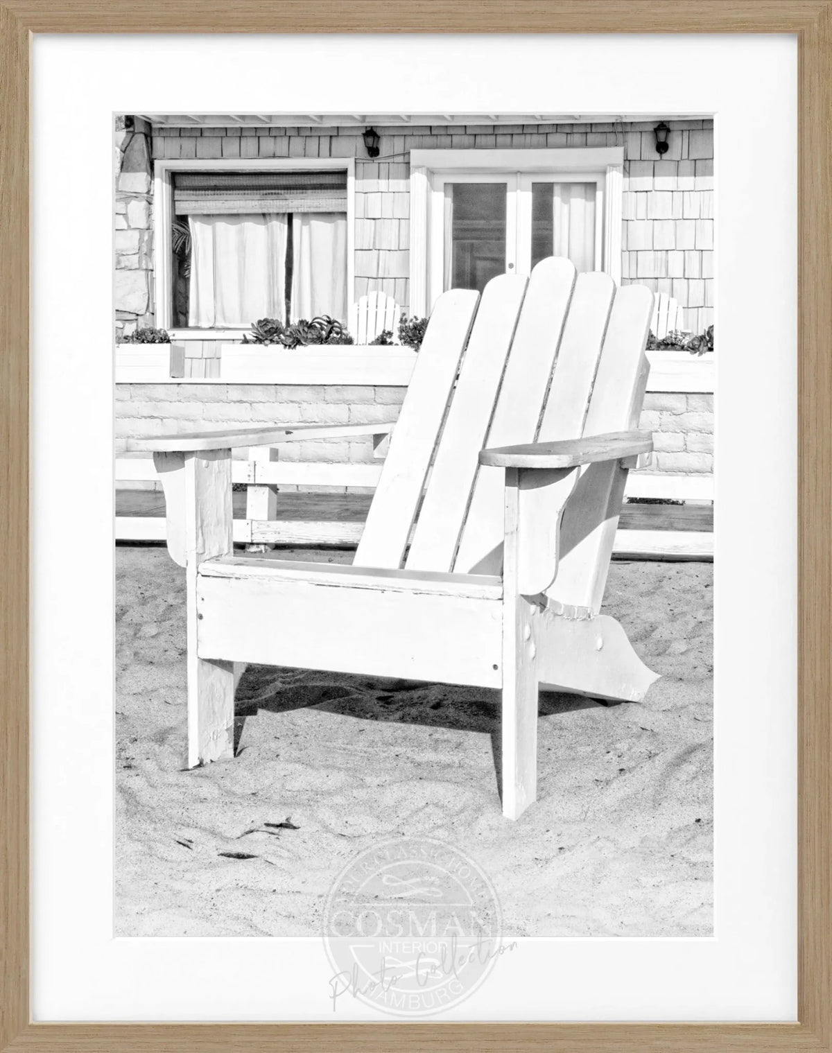 Schwarz-weiß Poster mit Rahmen, Kalifornien-Motiv, Deckchair, von Cosman-Photocollection, 25x31cm, elegante Wanddekoration