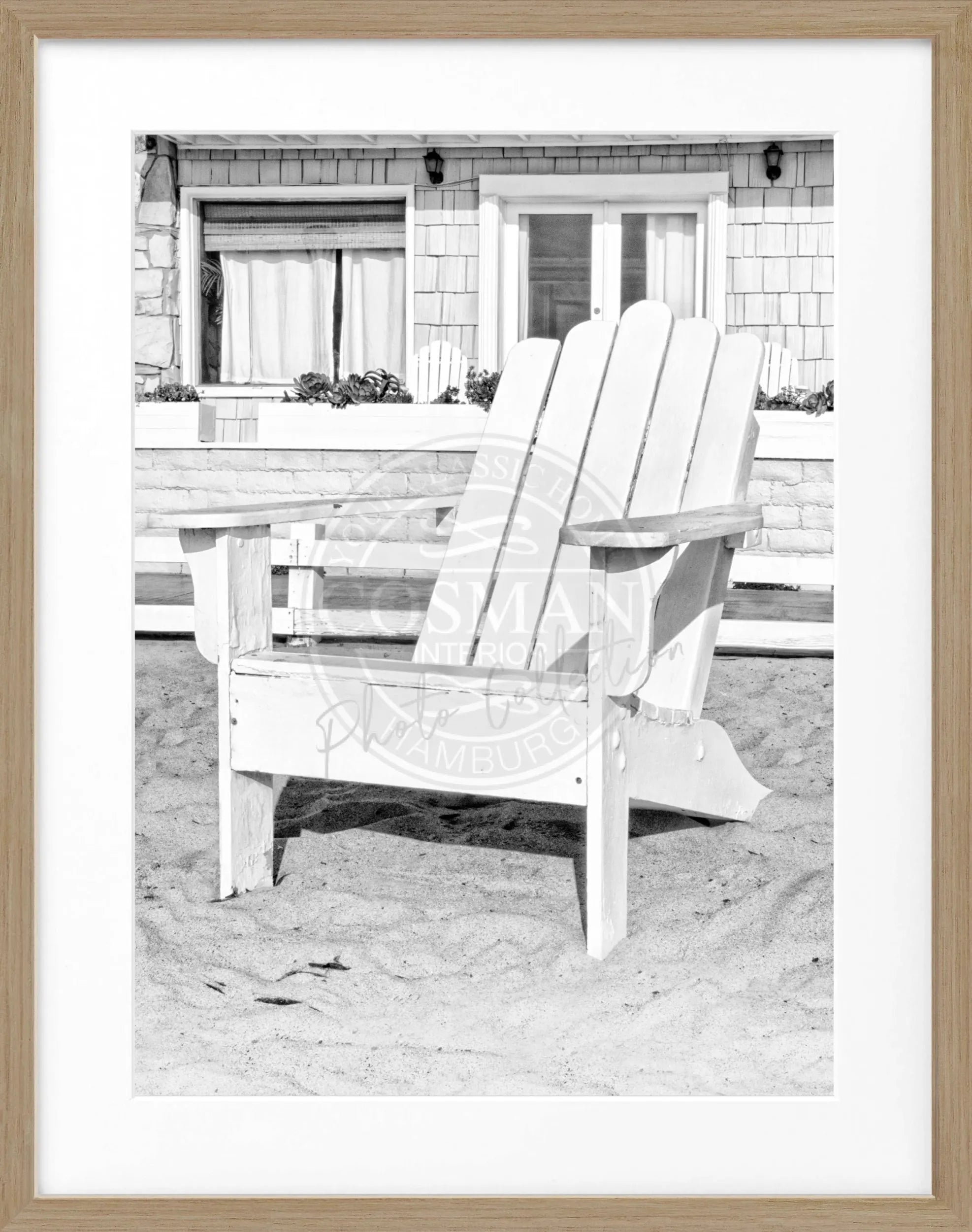 Schwarz-weiß Poster mit Rahmen, Kalifornien-Motiv, Deckchair, von Cosman-Photocollection, 25x31cm, elegante Wanddekoration