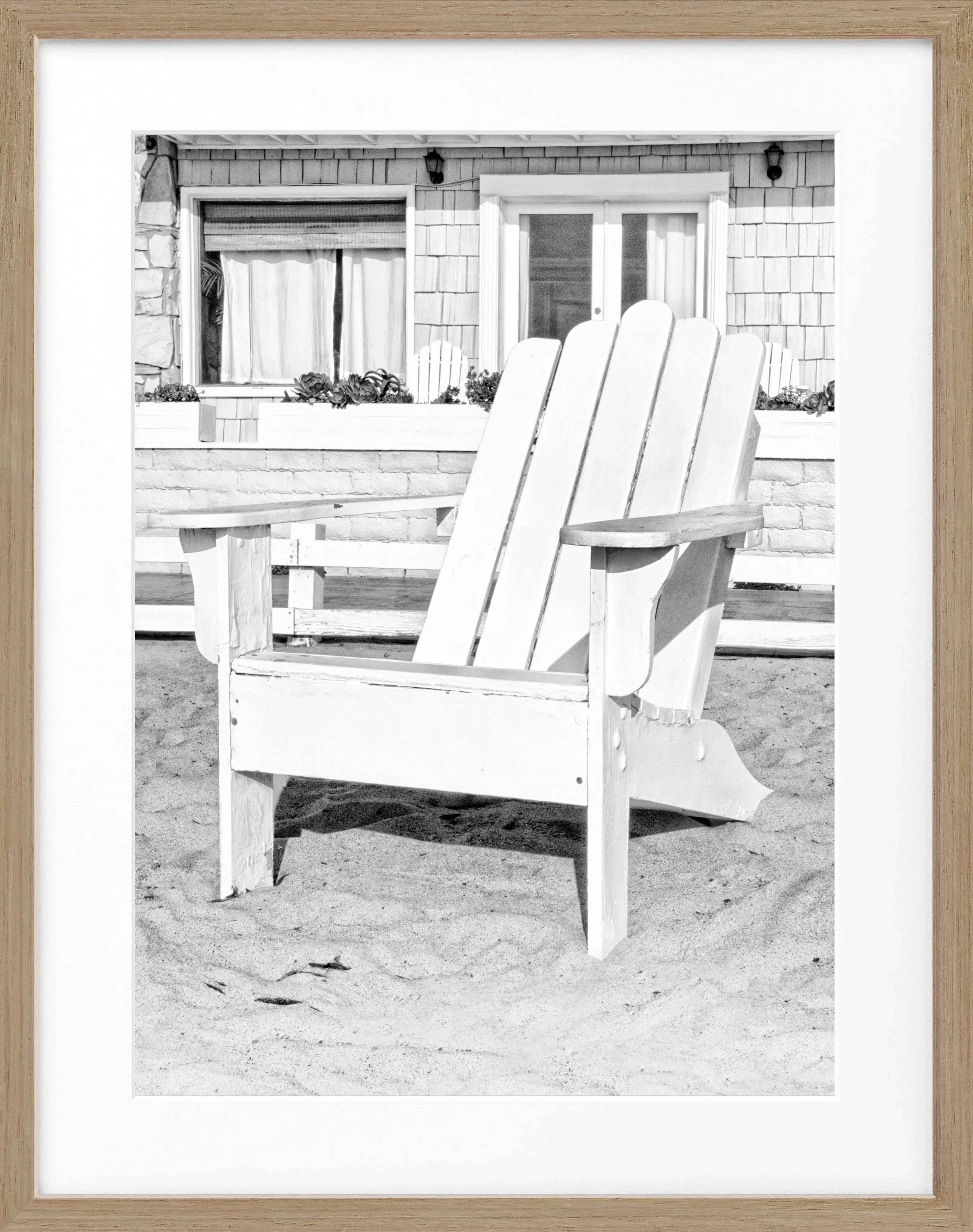 Schwarz-weiß Poster mit Rahmen, Kalifornien-Motiv, Deckchair, von Cosman-Photocollection, 25x31cm, elegante Wanddekoration