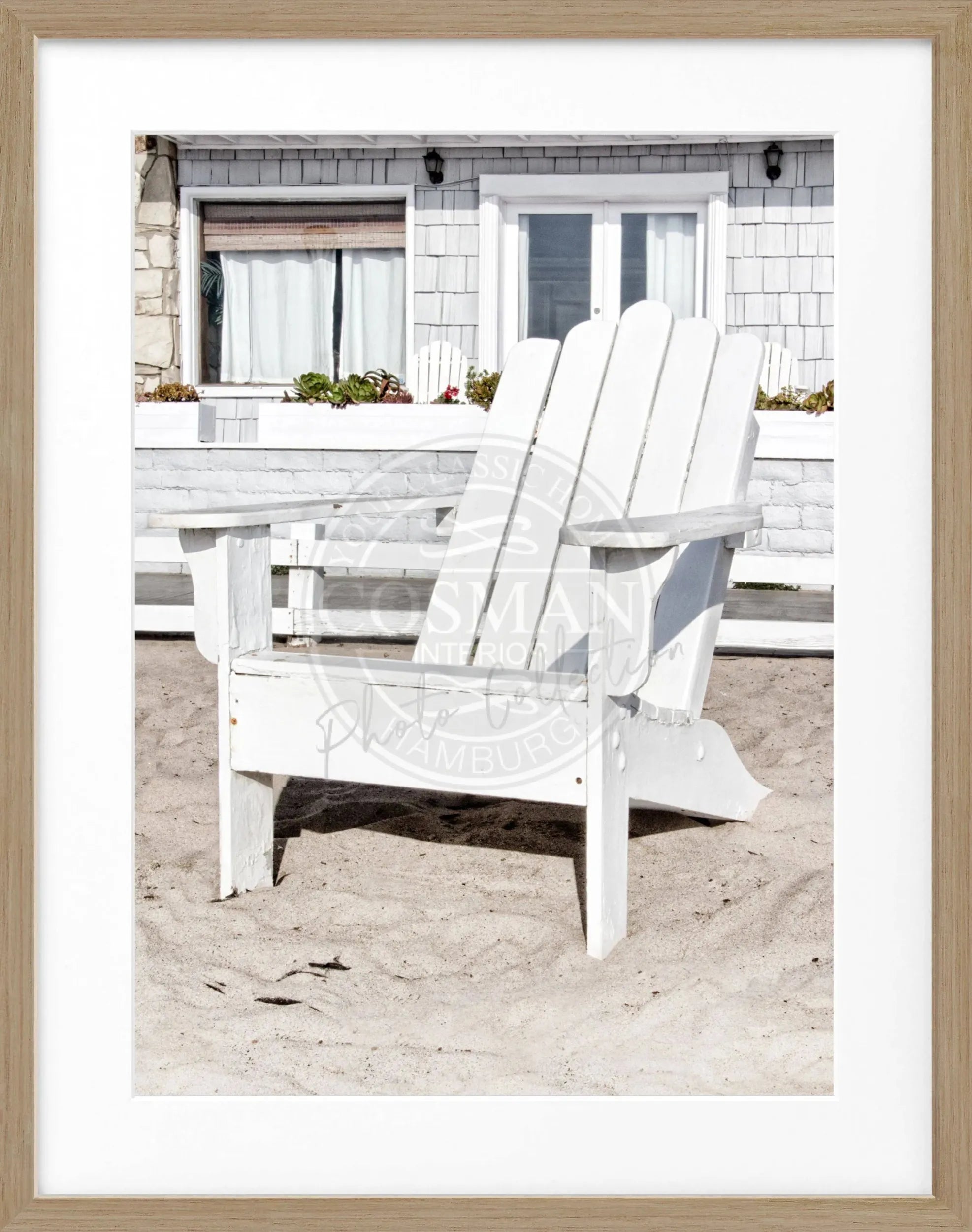 Schwarz-weiß Poster mit Rahmen, Kalifornien, Deckchair-Motiv, von Cosman-Photocollection, 25x31 cm, dekoratives Wandbild