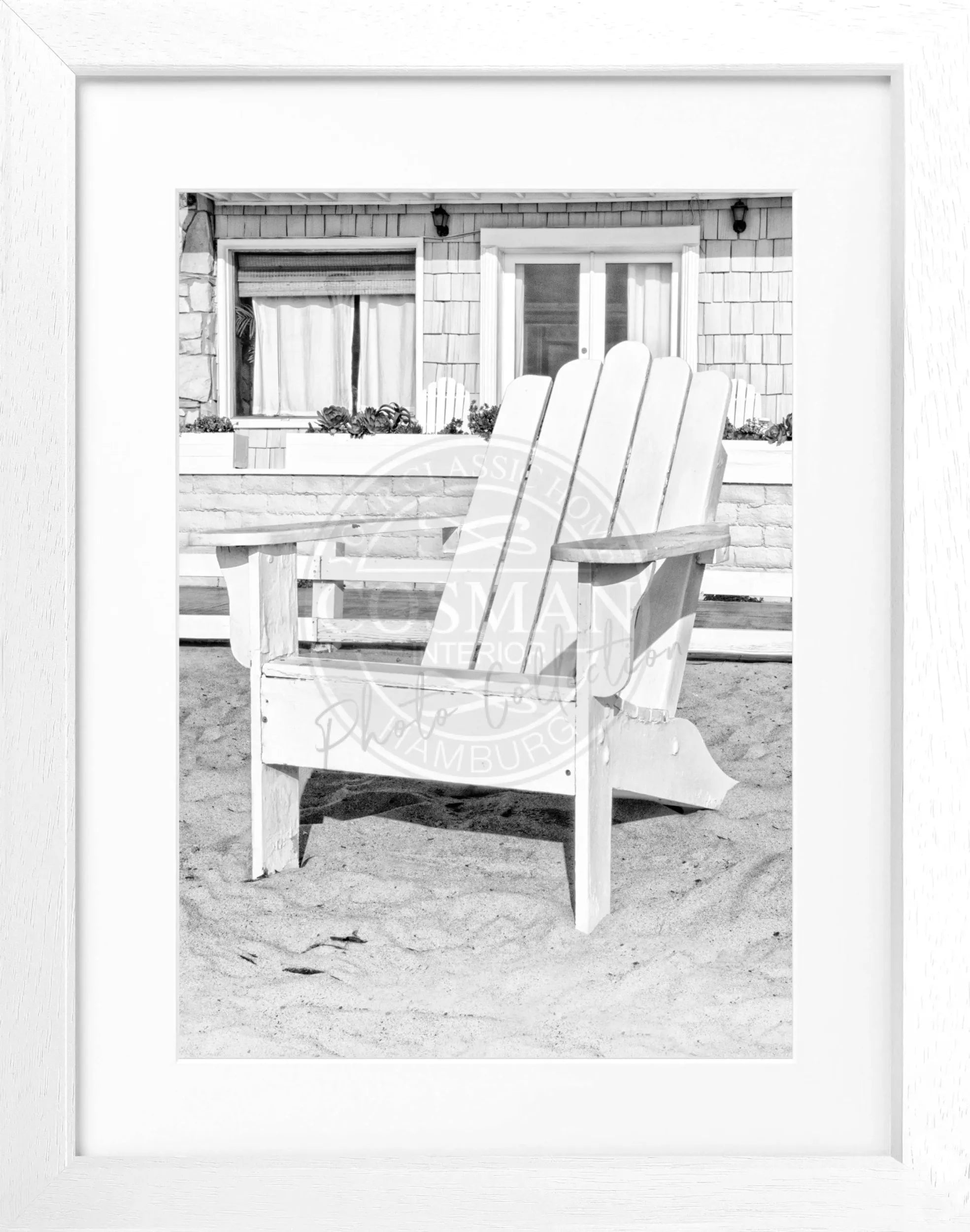 Schwarz-weiß Poster mit Rahmen von Kalifornien, Motiv eines Deckchairs, von Cosman-Photocollection, 25x31 cm