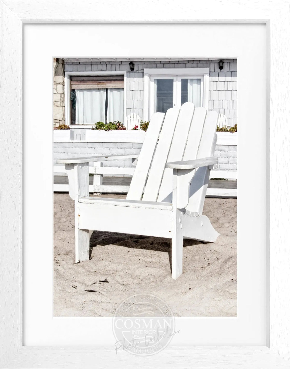 Schwarz-weiß Poster mit Rahmen, Kalifornien Motiv, Deckchair, von Cosman-Photocollection, 25x31cm, Wanddekoration