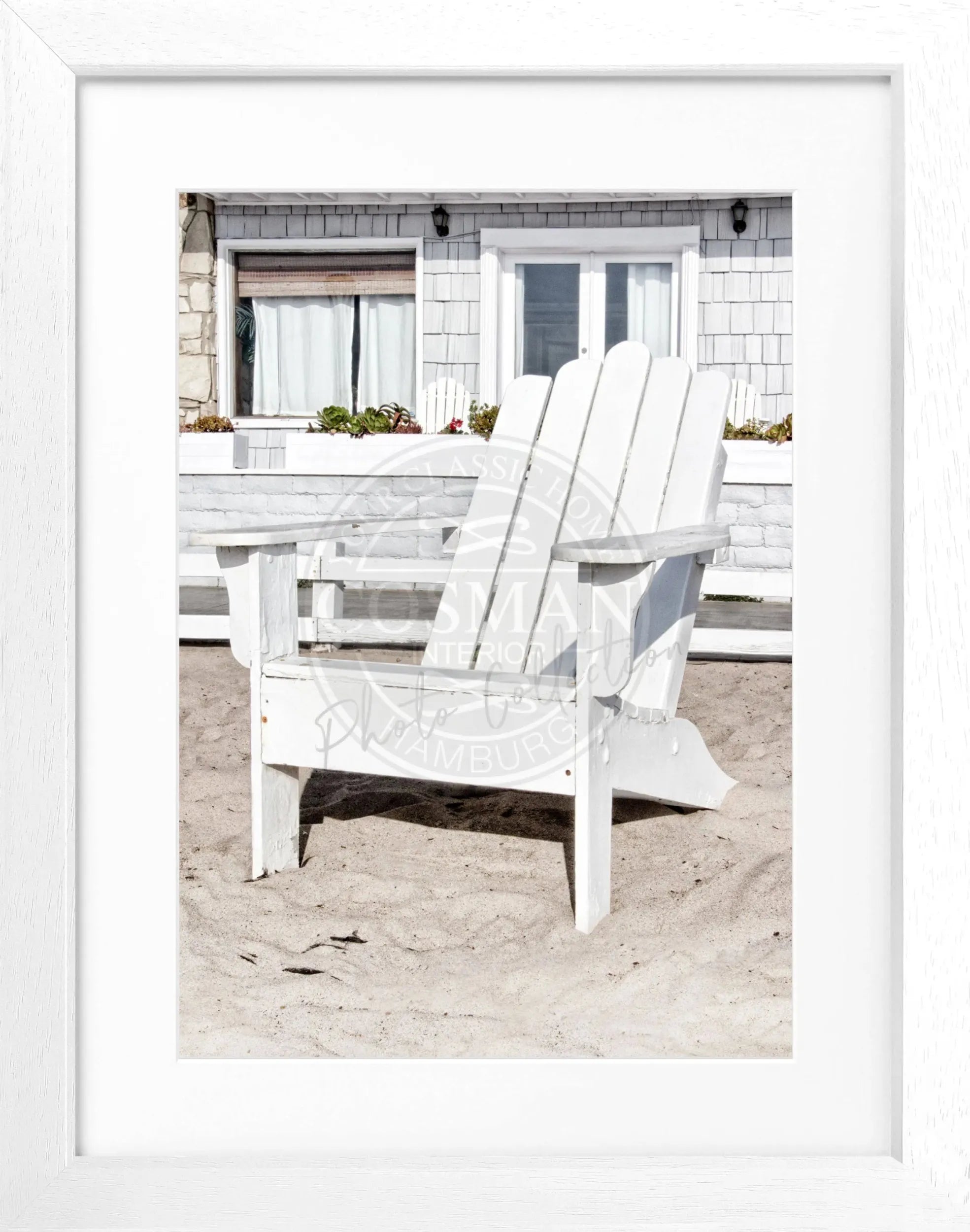 Schwarz-weiß Poster mit Rahmen, Kalifornien Motiv, Deckchair, von Cosman-Photocollection, 25x31cm, Wanddekoration