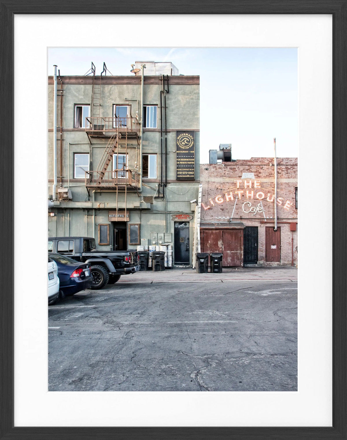 Schwarz-weiß Poster mit Rahmen von Cosman-Photocollection, Kalifornien Hermosa Beach, 25x31cm, Wanddekoration
