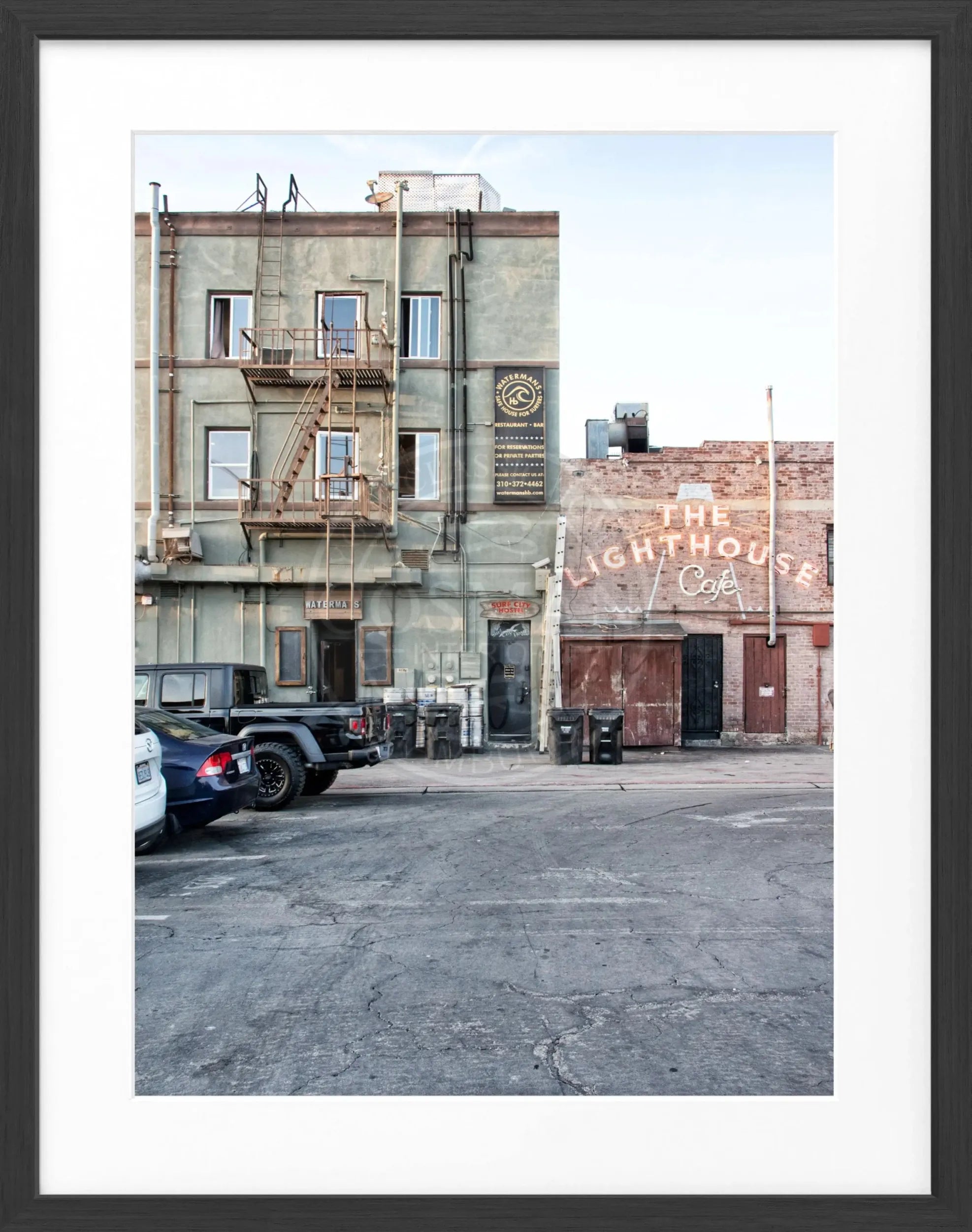 Schwarz-weiß Poster mit Rahmen von Cosman-Photocollection, Kalifornien Hermosa Beach, 25x31cm, Wanddekoration