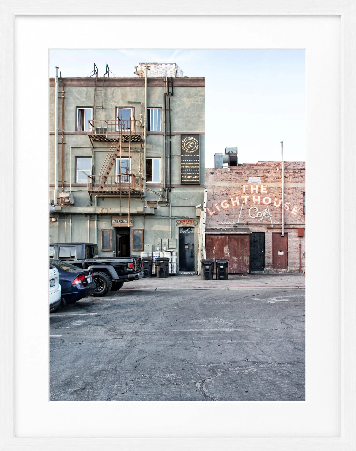 Schwarz-weiß Poster mit Rahmen von Cosman-Photocollection, Kalifornien Hermosa Beach, 25x31 cm, inspirierende Meereslandschaft