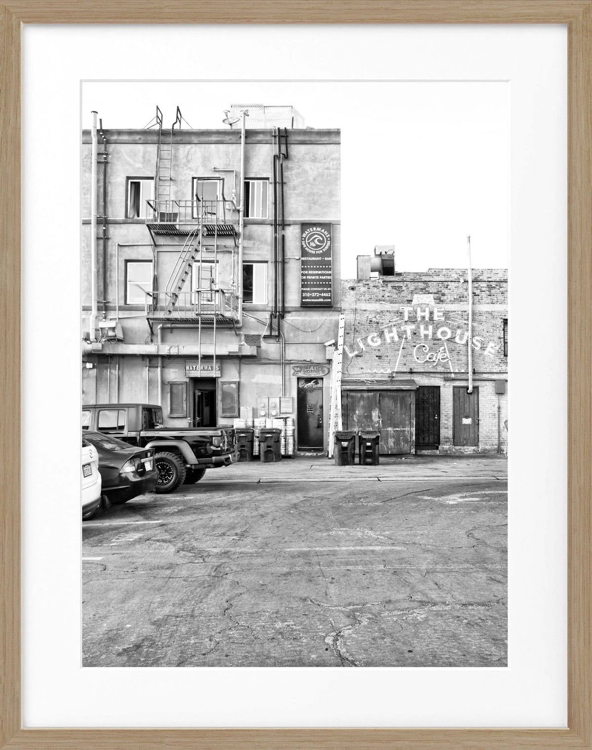Schwarz-weiß Poster mit Rahmen von Cosman-Photocollection, Kalifornien Hermosa Beach, 25x31 cm, stilvolles Wandbild