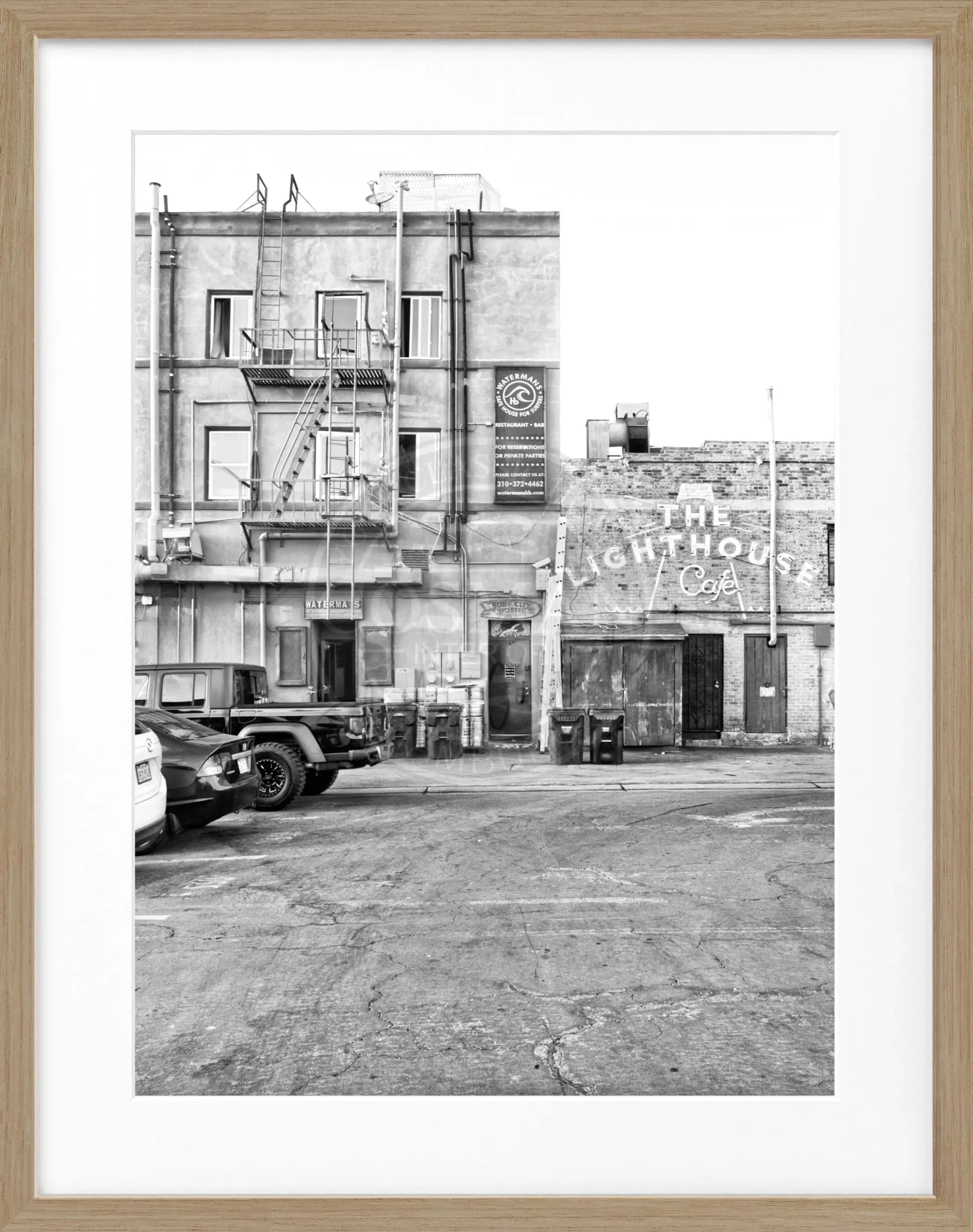 Schwarz-weiß Poster mit Rahmen von Cosman-Photocollection, Kalifornien Hermosa Beach, 25x31 cm, stilvolles Wandbild