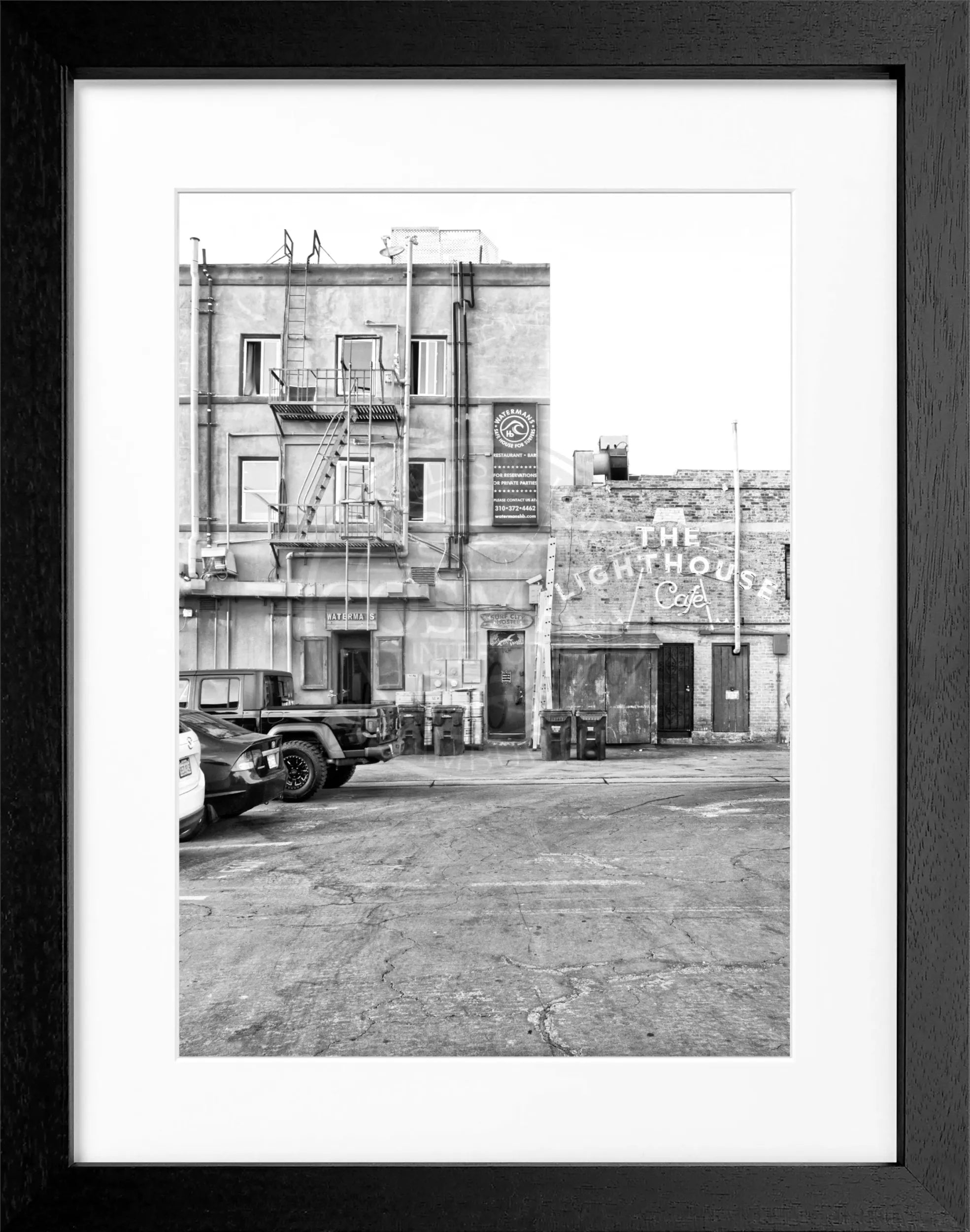 Schwarz-weiß Poster mit Rahmen von Kalifornien Hermosa Beach, Cosman-Photocollection, Motiv im Format 25x31 cm
