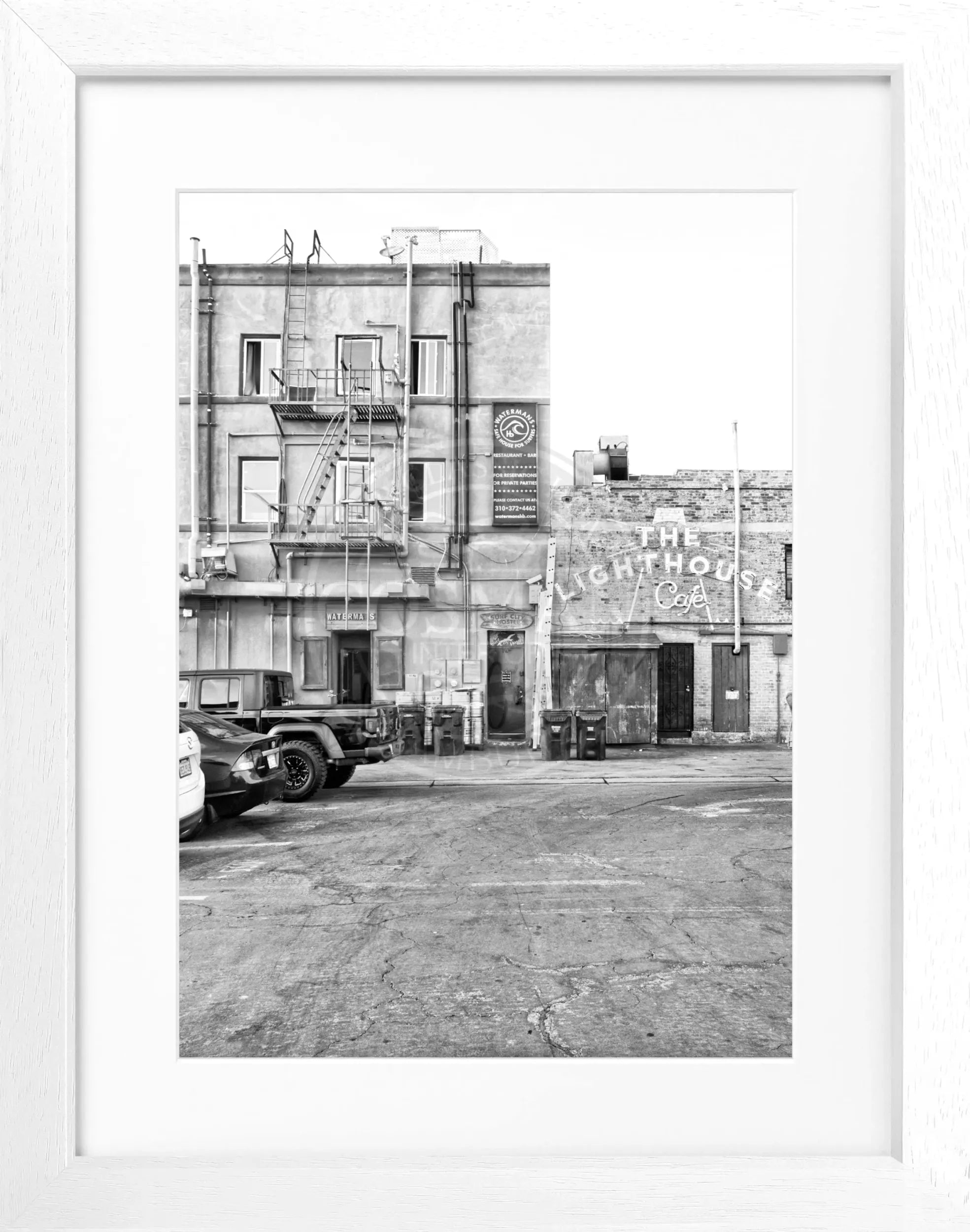 Schwarz-weiß Poster mit Rahmen von Cosman-Photocollection, Kalifornien Hermosa Beach, Motiv in 25x31cm