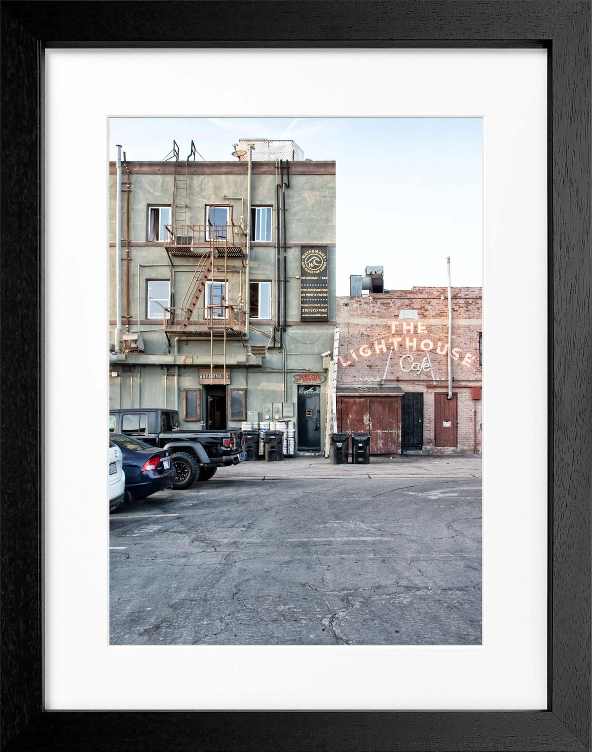Schwarz-weiß Poster mit Rahmen von Cosman-Photocollection, Kalifornien Hermosa Beach, 25x31cm, Wanddekoration