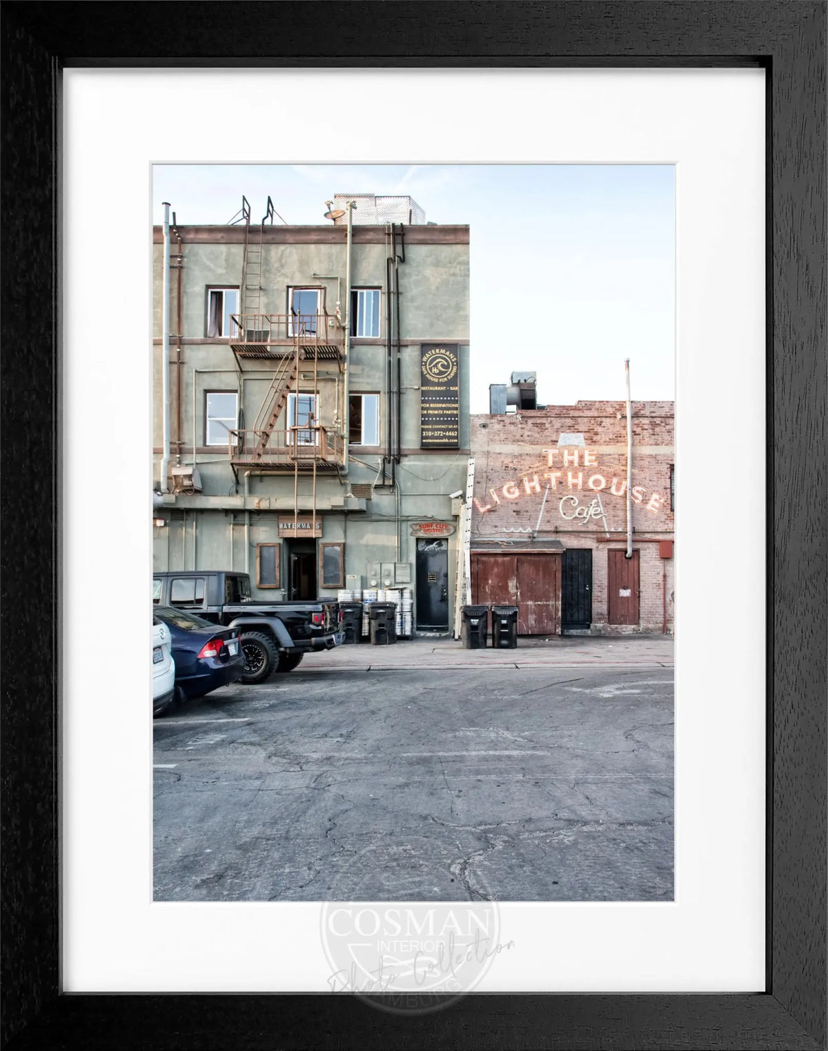 Schwarz-weiß Poster mit Rahmen von Cosman-Photocollection, Kalifornien Hermosa Beach, 25x31cm, Wanddekoration