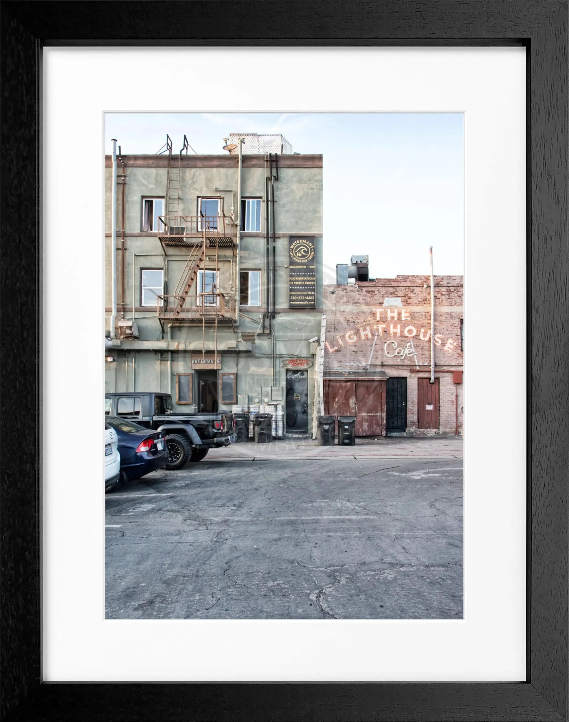 Schwarz-weiß Poster mit Rahmen von Cosman-Photocollection, Kalifornien Hermosa Beach, 25x31cm, Wanddekoration
