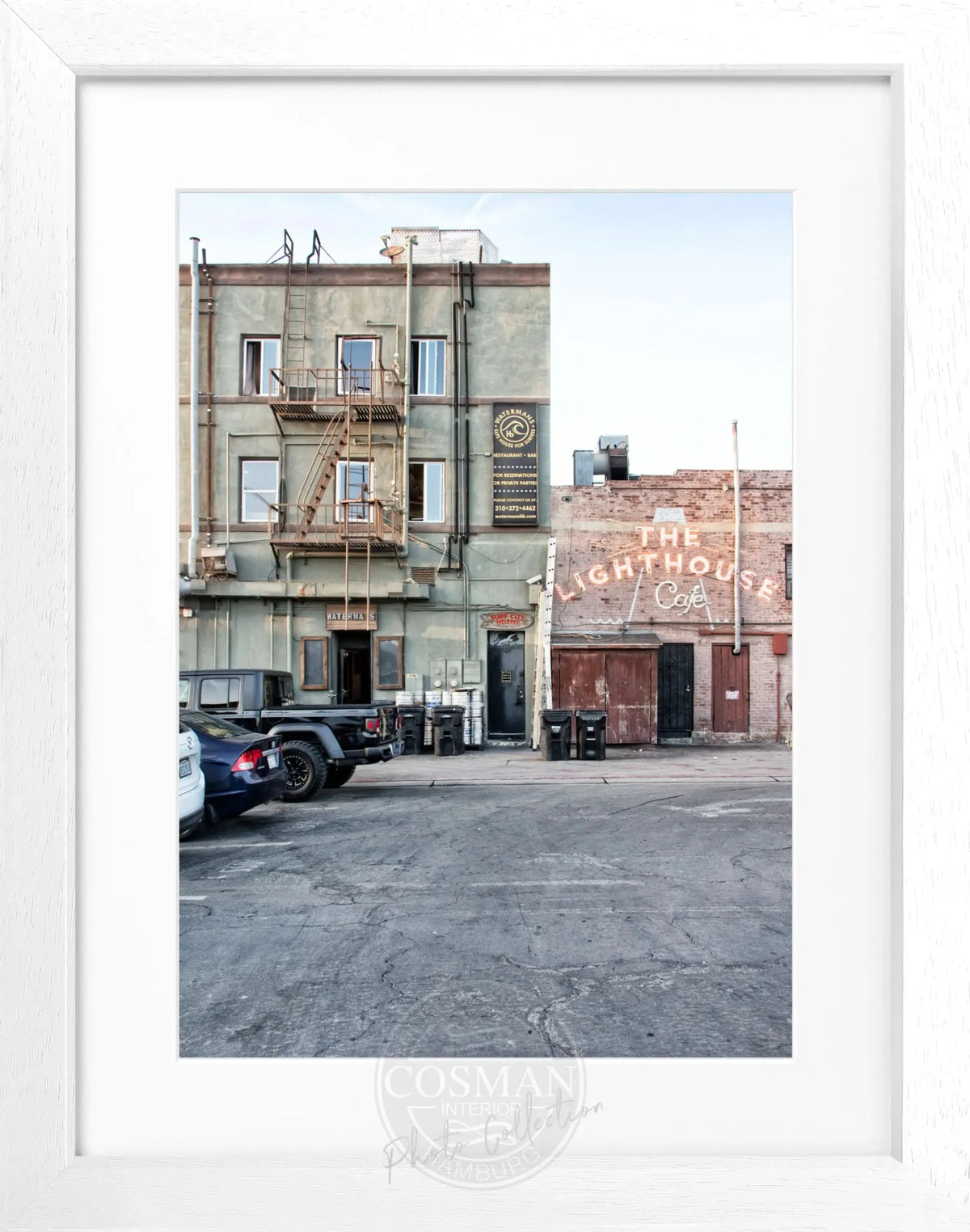 Schwarz-weiß Poster mit Rahmen, Kalifornien Hermosa Beach Motiv, 25x31 cm, von Cosman-Photocollection
