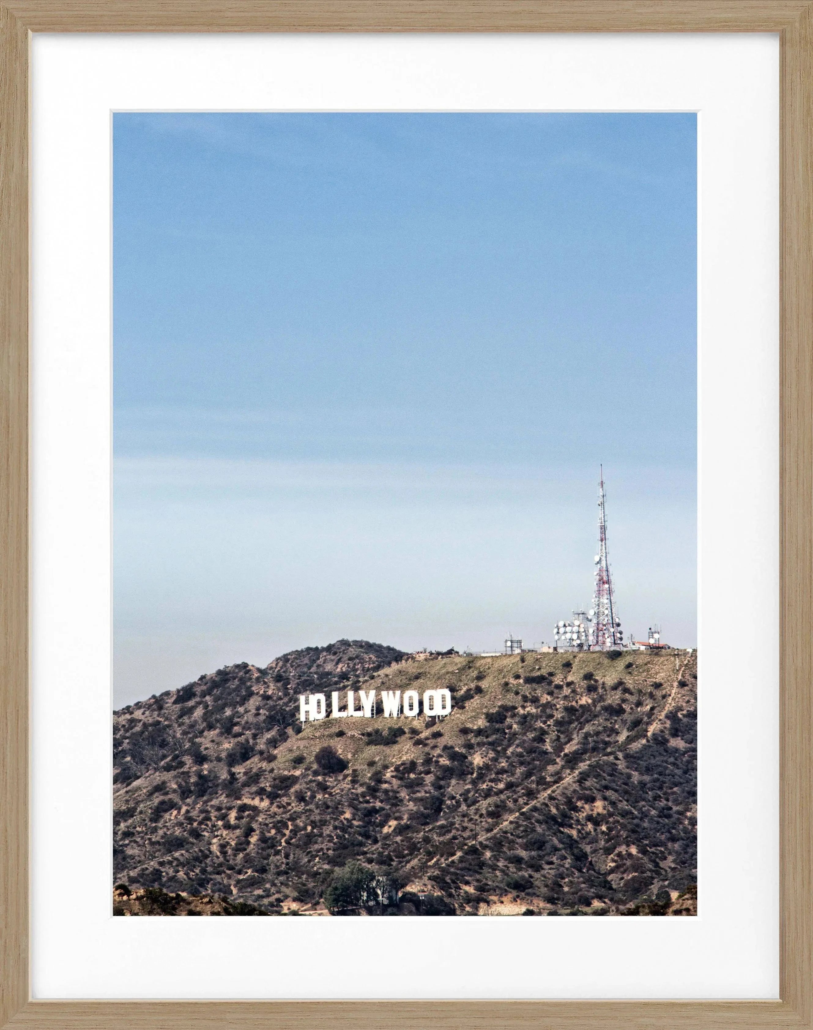 Schwarz-weiß Poster mit Rahmen von Kalifornien Hollywood Hills, 25x31cm, von Cosman-Photocollection.