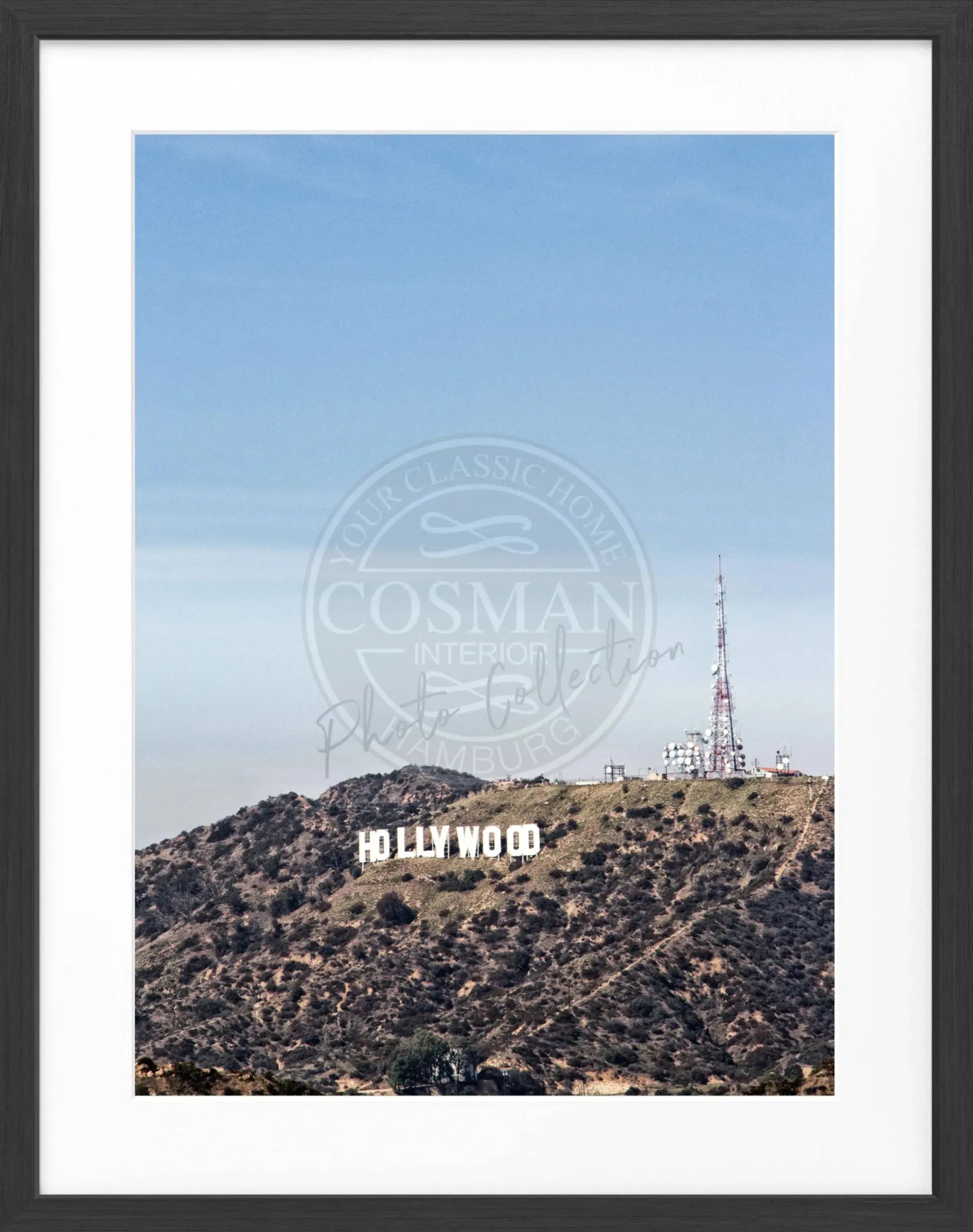 Schwarz-weiß Poster mit Rahmen von Kalifornien Hollywood Hills, 25x31 cm, von Cosman-Photocollection, Wanddekoration