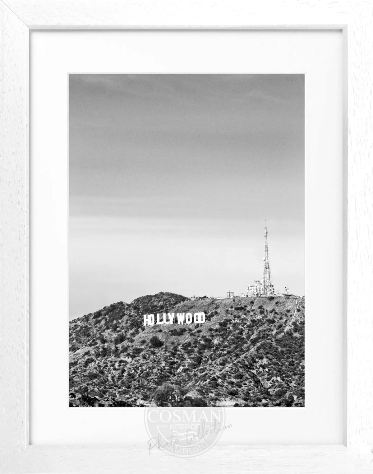 Schwarzes und weißes Poster mit Rahmen, Kalifornien Hollywood Hills, von Cosman-Photocollection, 25x31 cm, Wanddekoration