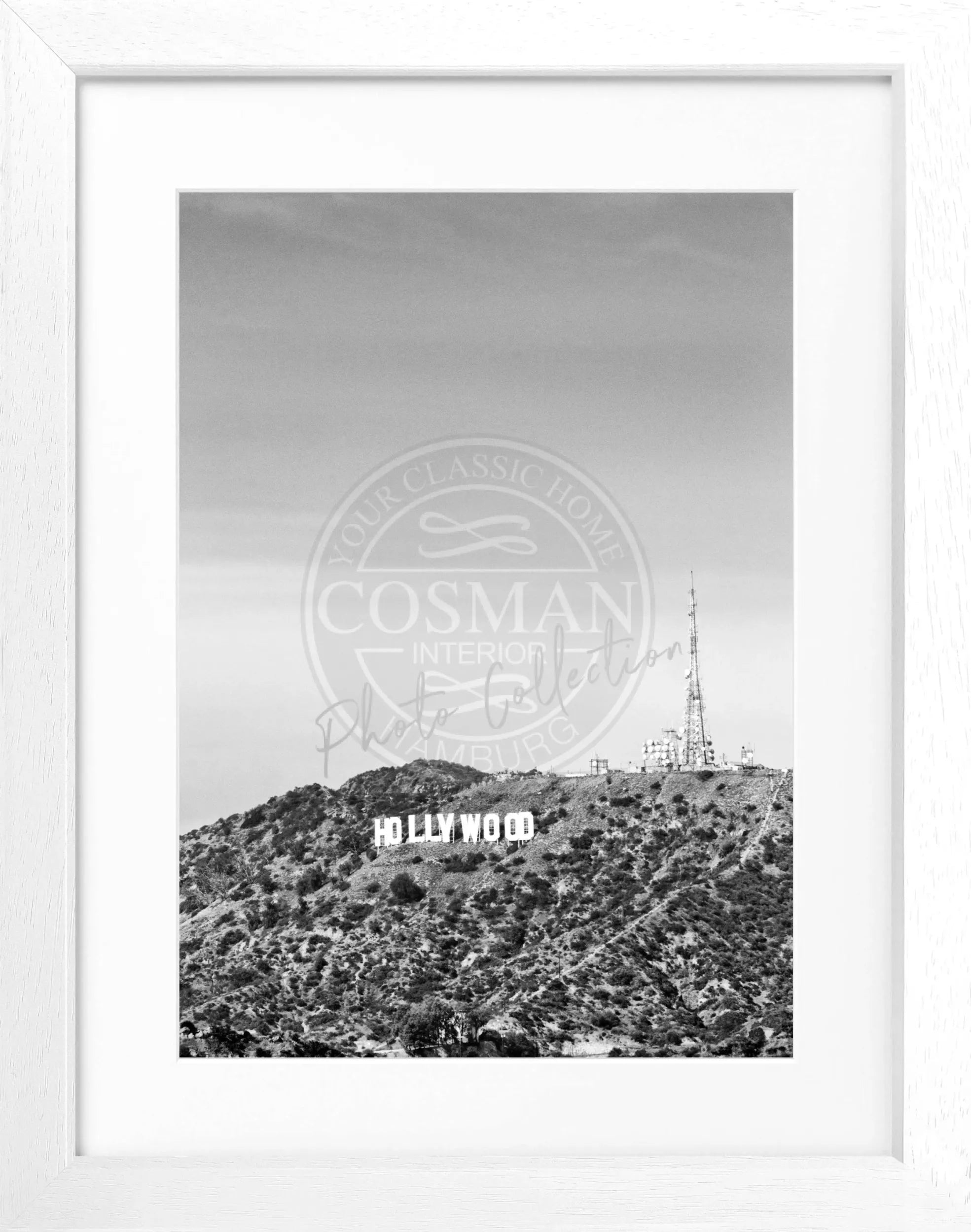 Schwarzes und weißes Poster mit Rahmen, Kalifornien Hollywood Hills, von Cosman-Photocollection, 25x31 cm, Wanddekoration