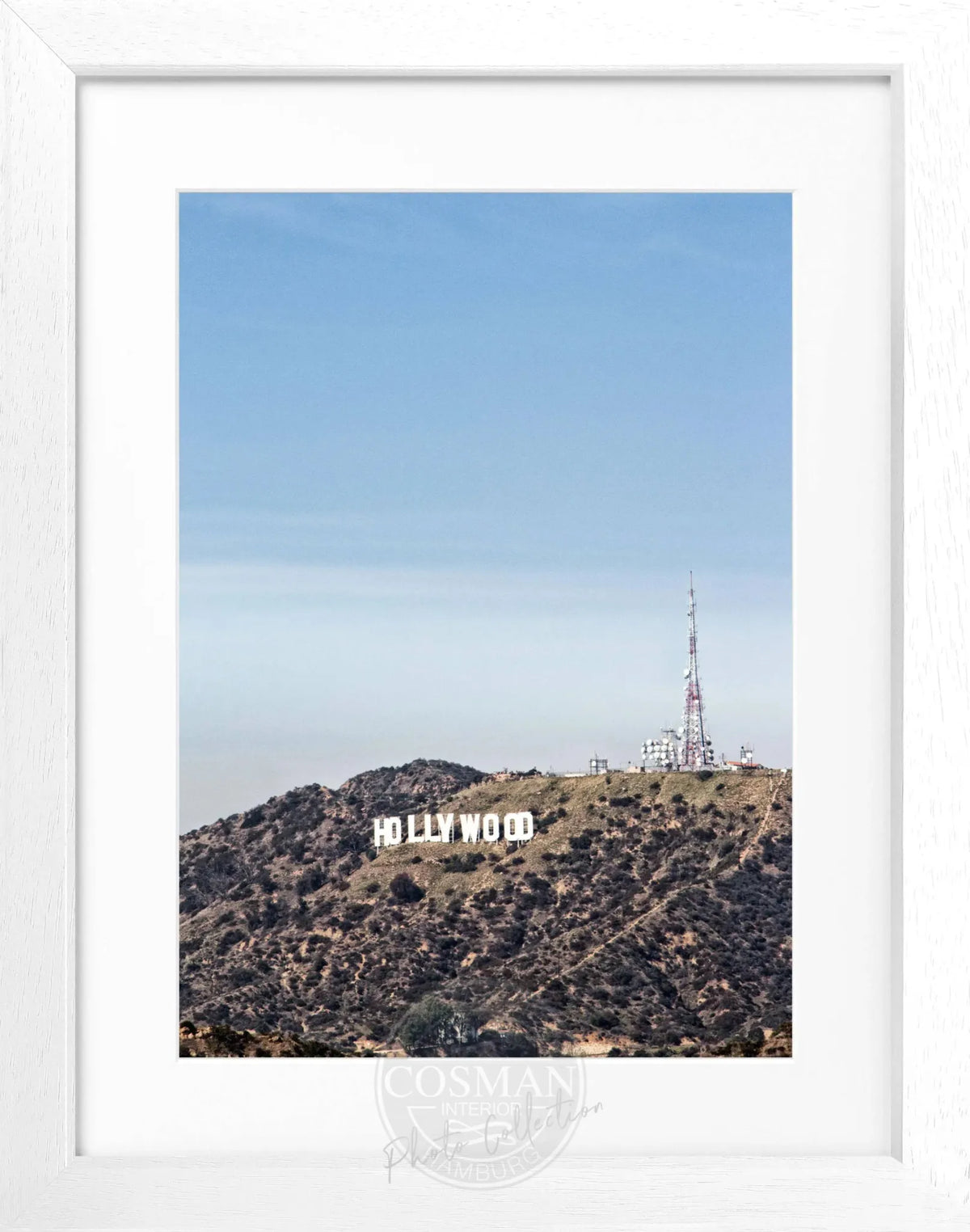 Schwarz-weiß Poster mit Rahmen, Kalifornien Hollywood Hills, 25x31 cm, von Cosman-Photocollection, Wanddekoration
