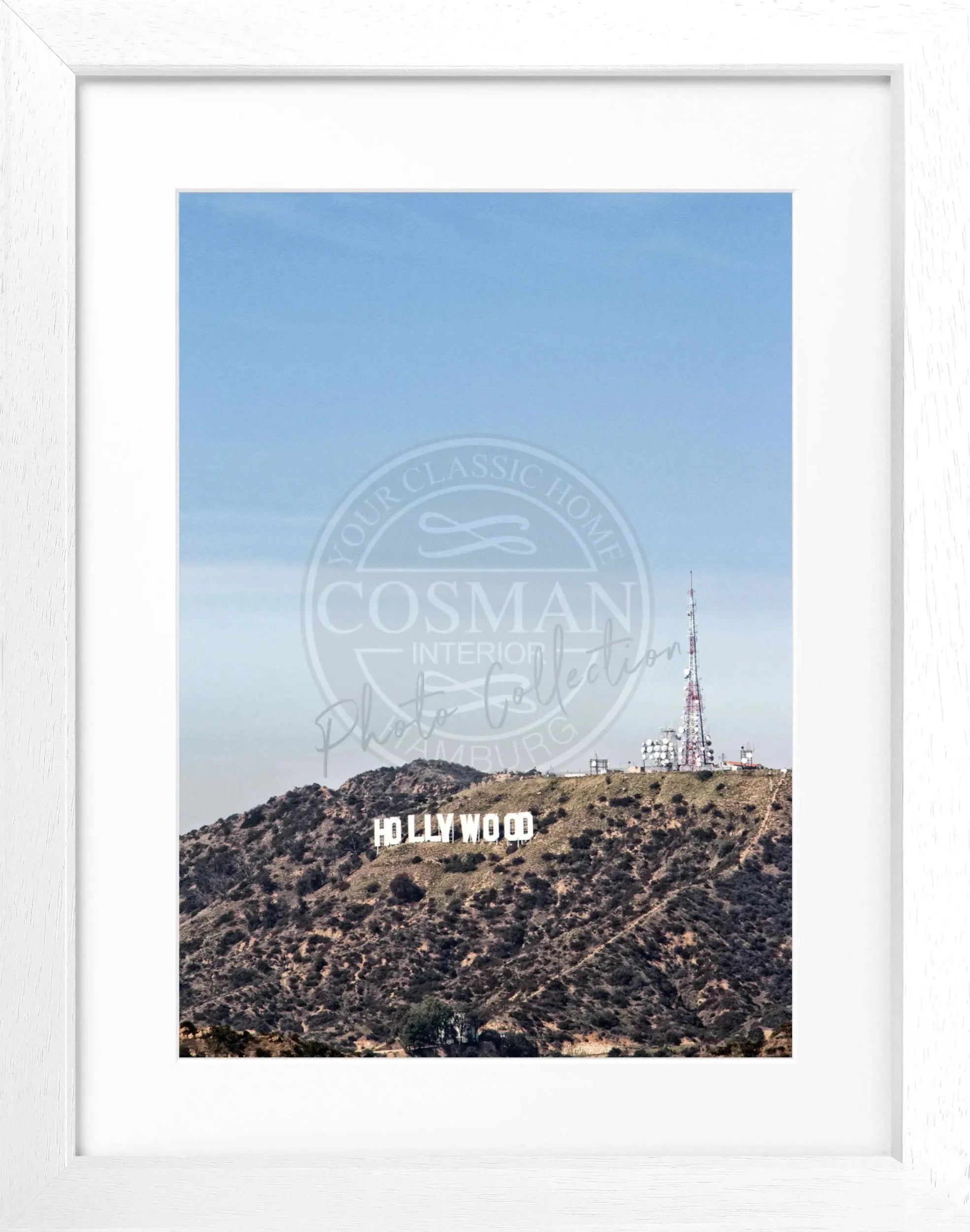 Schwarz-weiß Poster mit Rahmen, Kalifornien Hollywood Hills, 25x31 cm, von Cosman-Photocollection, Wanddekoration