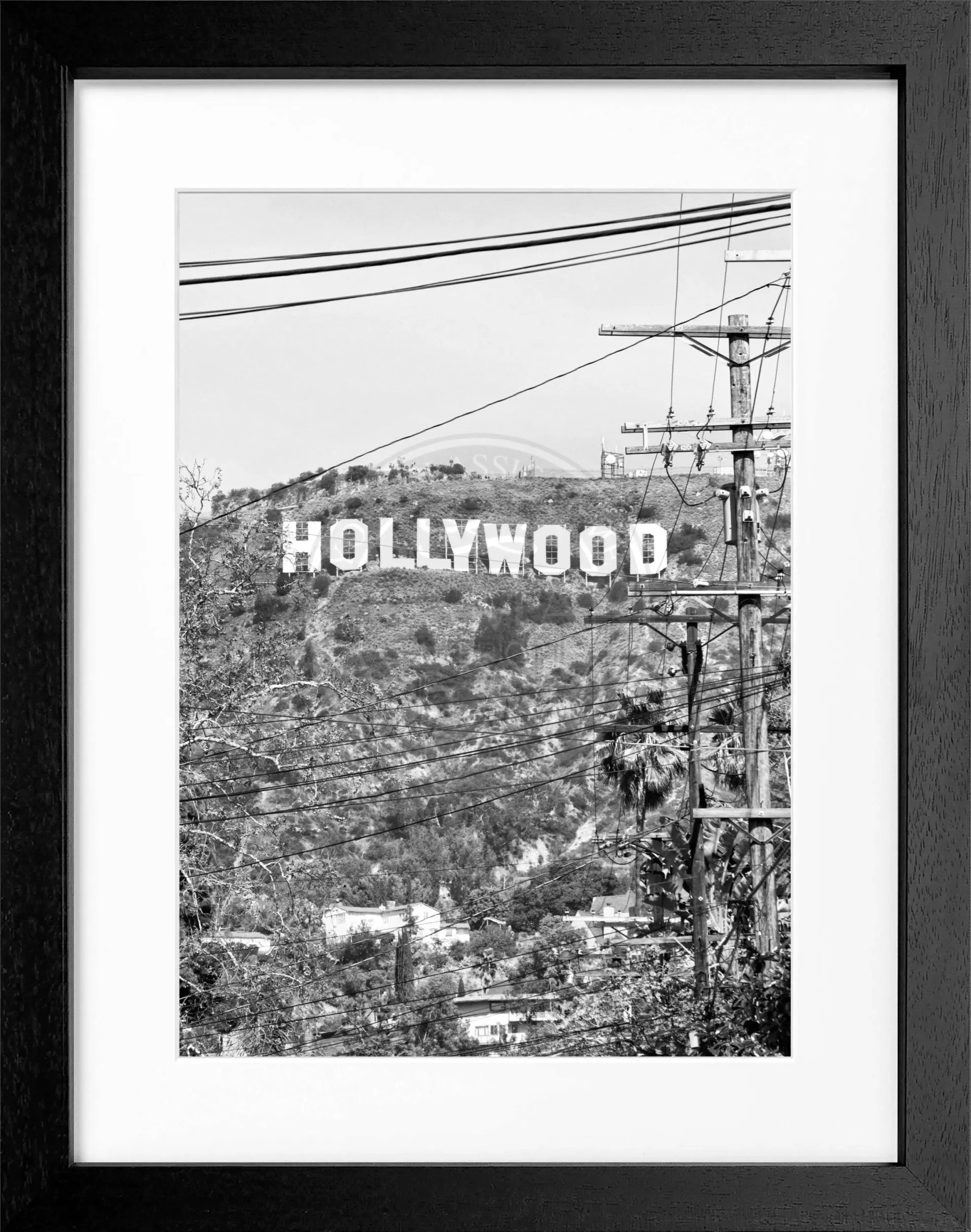 Schwarz-weiß Poster mit Rahmen, Kalifornien Hollywood ’Sign’ Motiv, von Cosman-Photocollection, 25x31cm, Wanddekoration