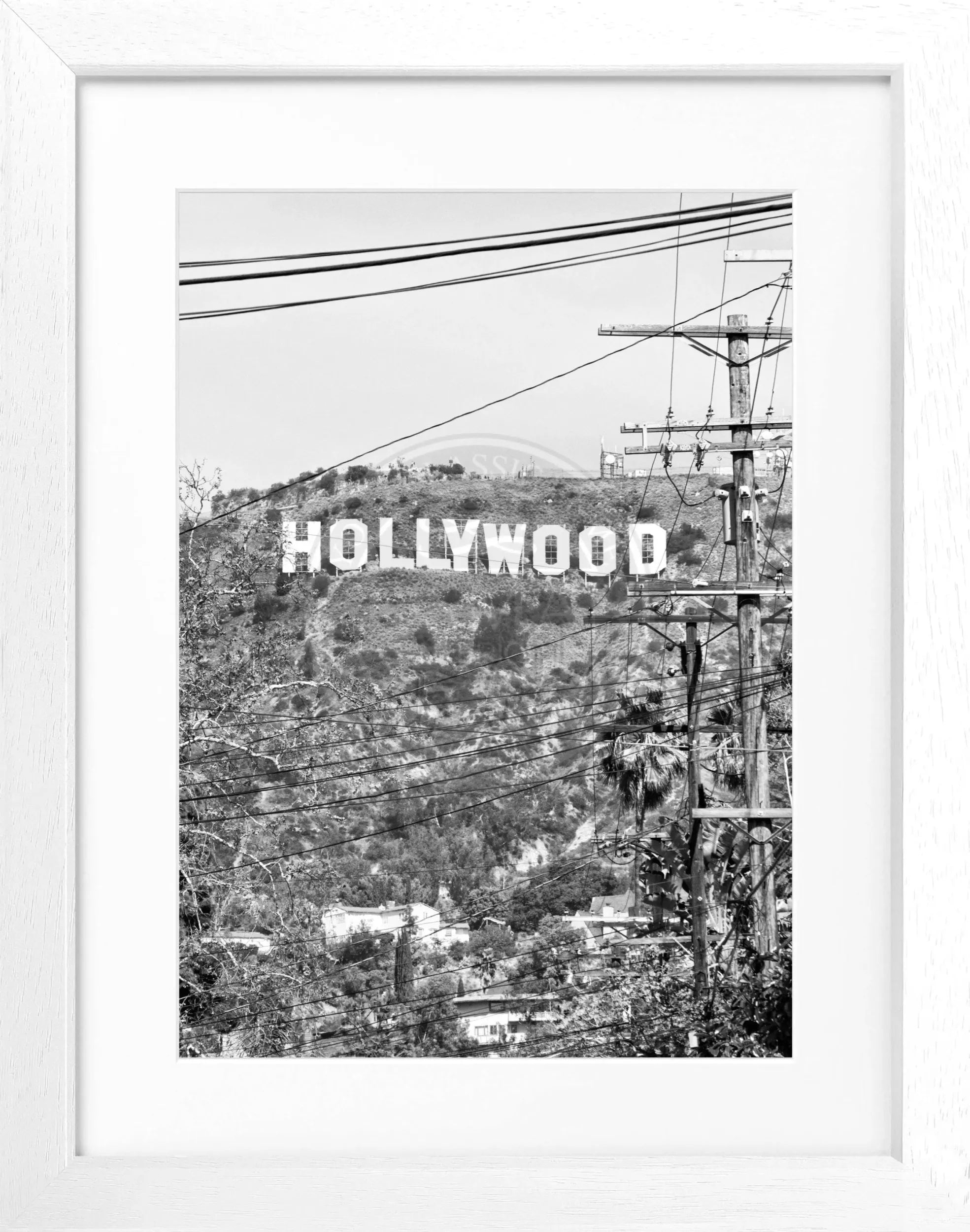Schwarz-weiß Poster mit Rahmen von Cosman-Photocollection, Kalifornien Hollywood ’Sign’ Motiv, 25x31cm, Wanddekoration