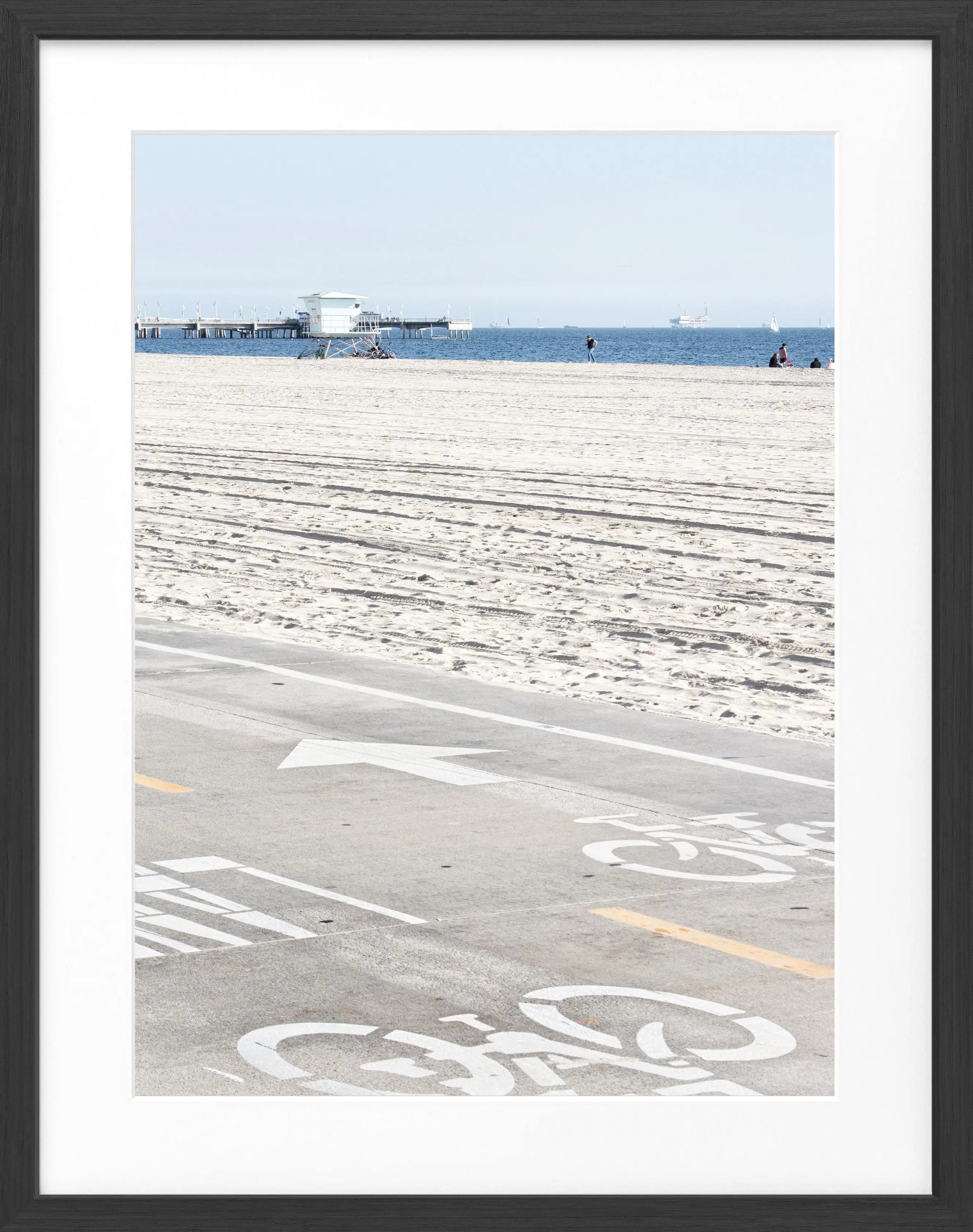 Schwarz-weiß Poster mit Rahmen, Kalifornien Huntington Beach Motiv, von Cosman-Photocollection, 25x31 cm