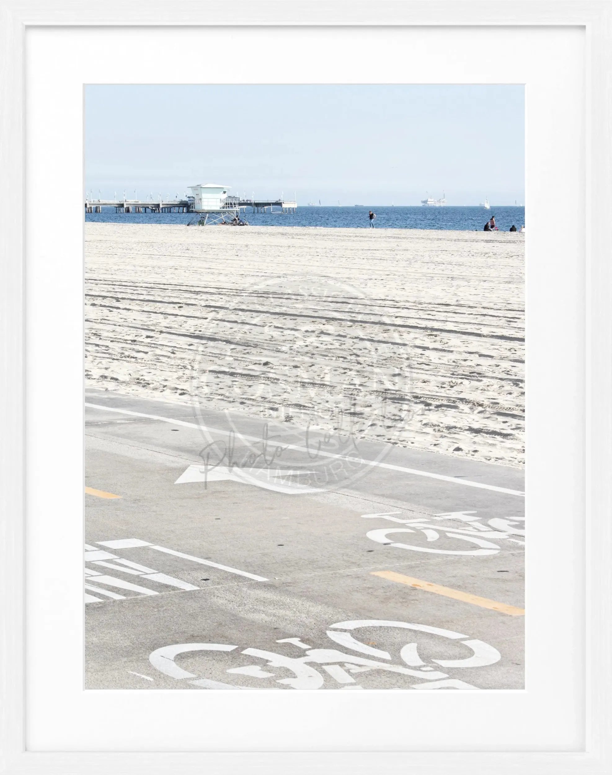 Schwarz-weiß Poster mit Rahmen von Cosman-Photocollection, Kalifornien Huntington Beach, 25x31 cm, Wanddekoration