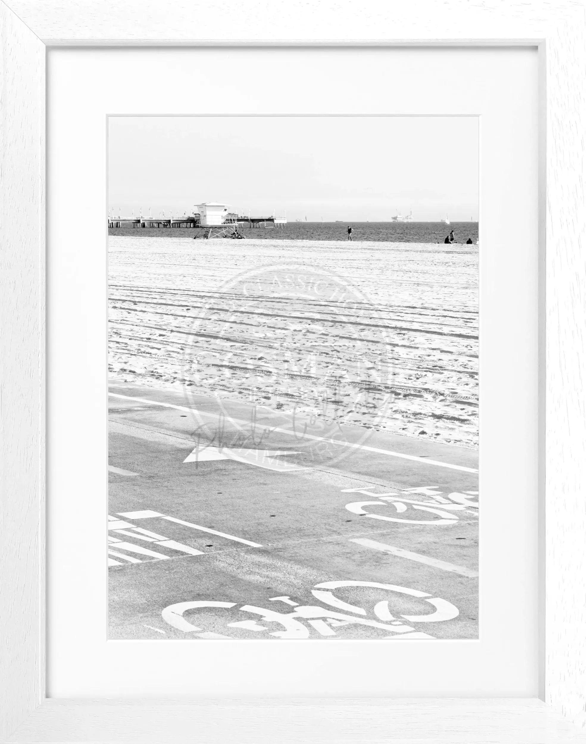 Schwarz-weiß Poster mit Rahmen von Cosman-Photocollection, Kalifornien Huntington Beach, 25x31cm, Wanddekoration