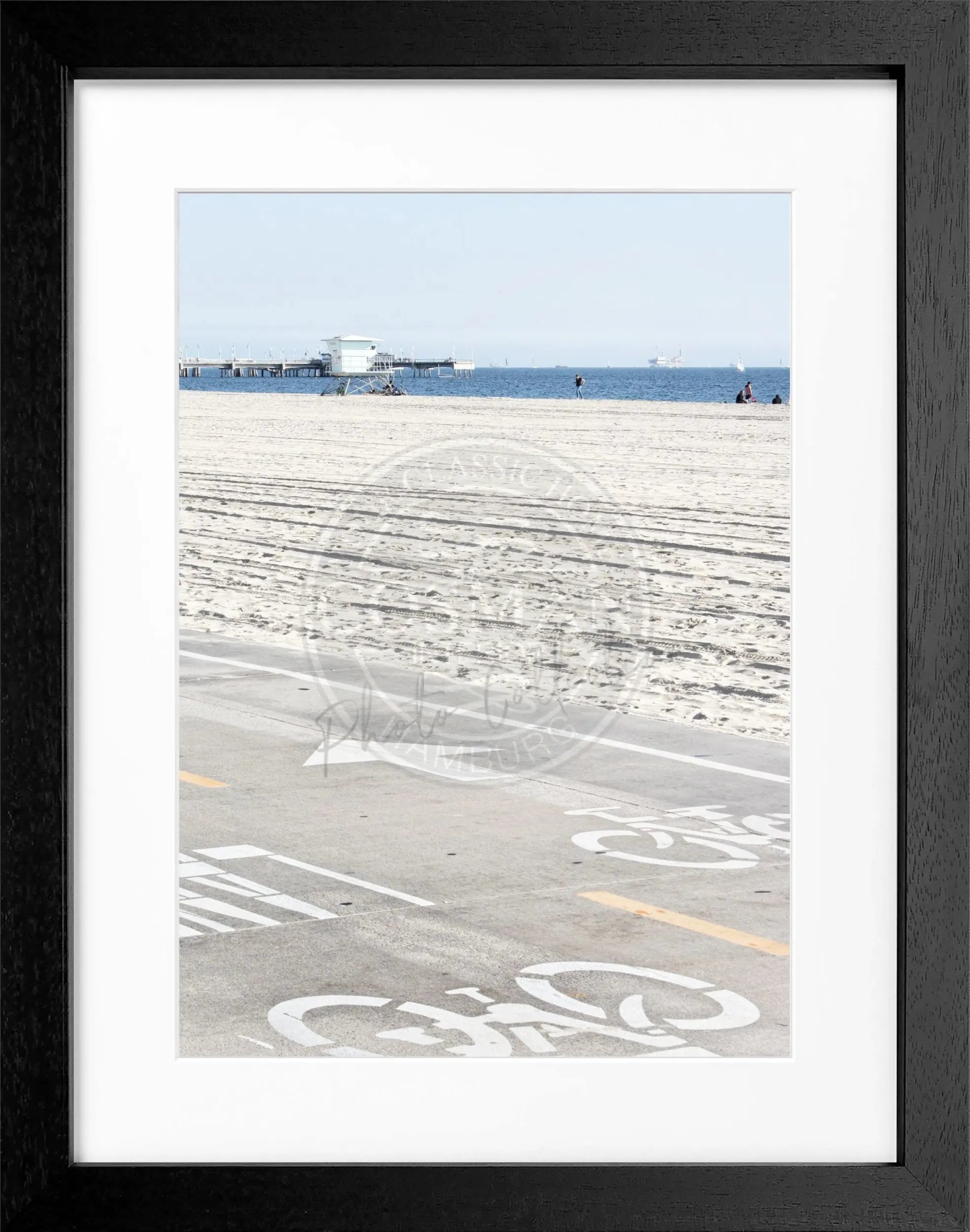 Schwarz-weiß Poster mit Rahmen, Kalifornien Huntington Beach, von Cosman-Photocollection, 25x31cm, Wanddekoration