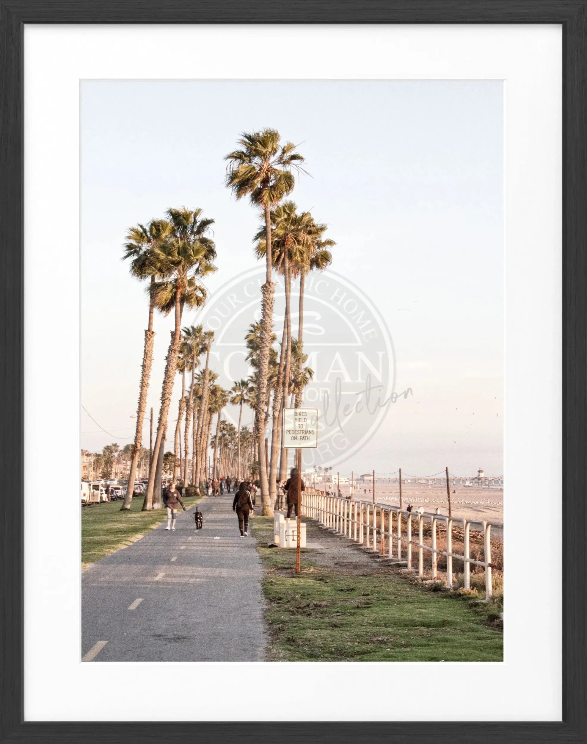 Schwarz-weißes Poster mit Rahmen, California Huntington Beach, Cosman-Photocollection, 25x31cm, Wanddekoration