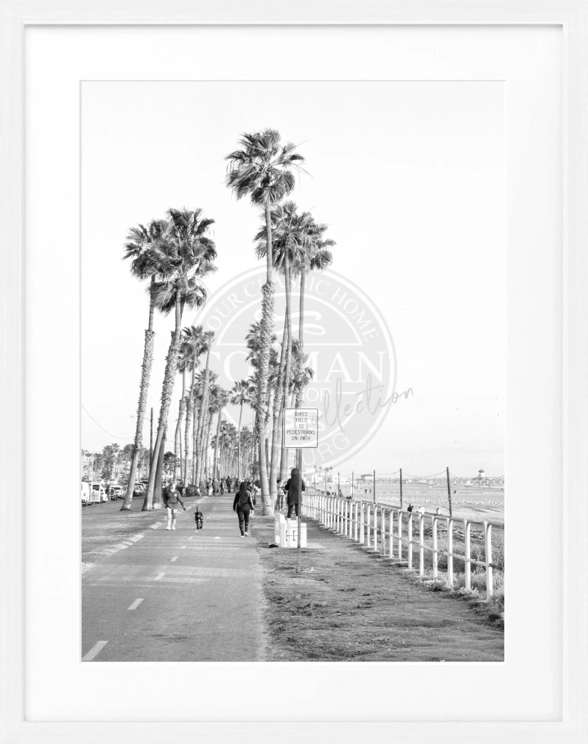 Schwarz-weißes Poster mit Rahmen von Cosman-Photocollection, Kalifornien Huntington Beach Motiv, 25x31 cm