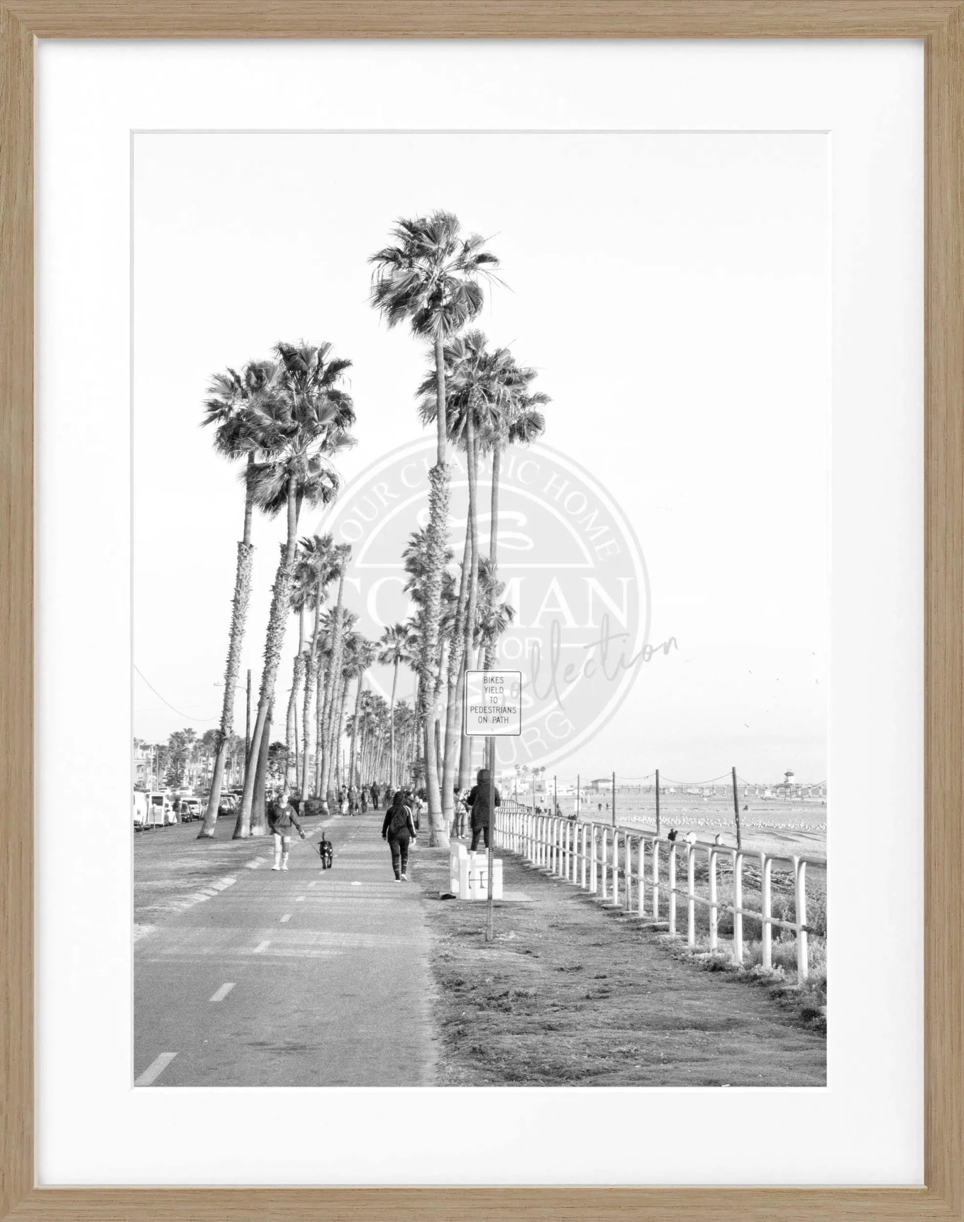 Schwarz-weiß Poster mit Rahmen, Kalifornien Huntington Beach Motiv, 25x31cm, von Cosman-Photocollection